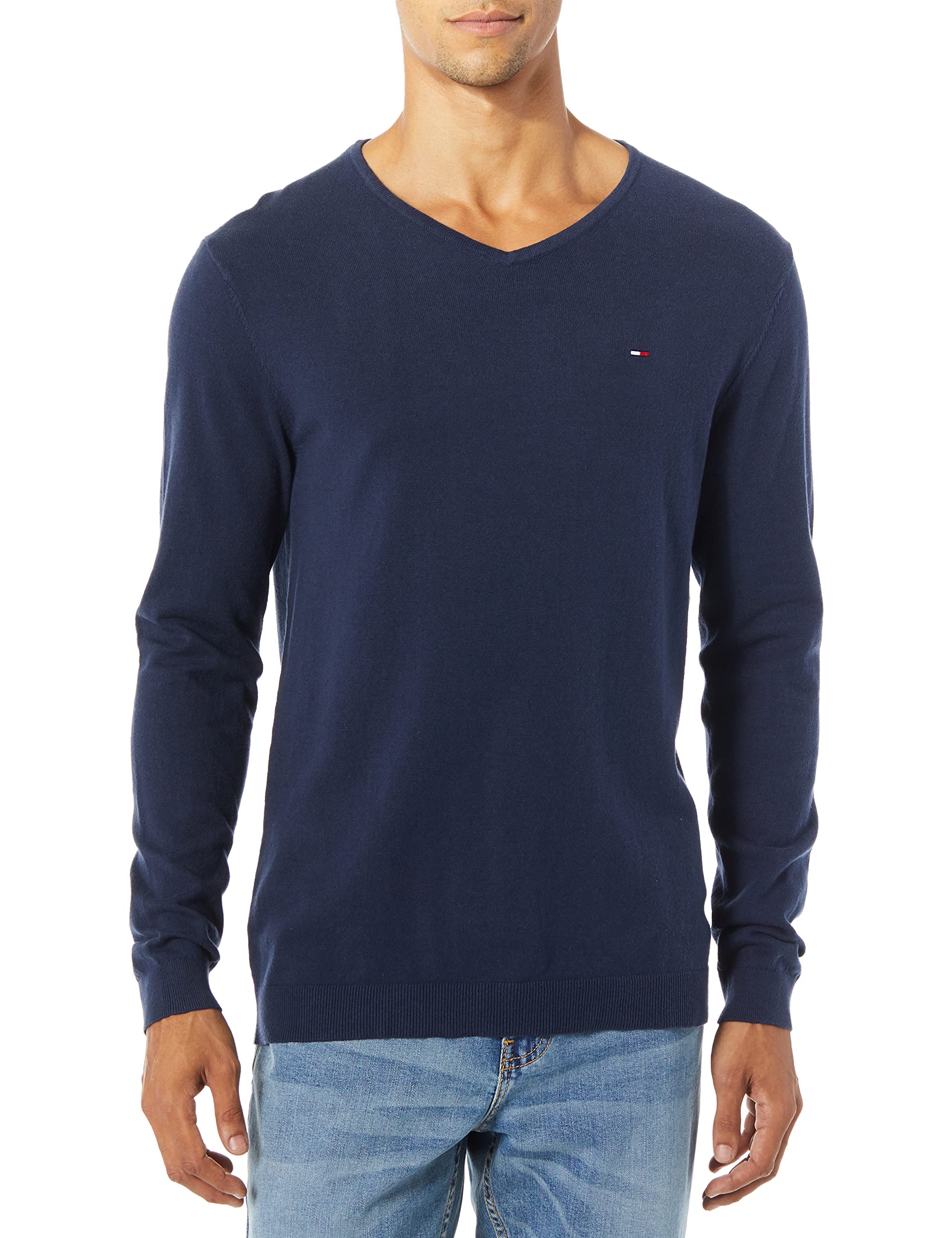 Tommy Hilfiger Men's Original Denim V-Neck Sweater - Casual Comfort for Everyday Wear & Layering