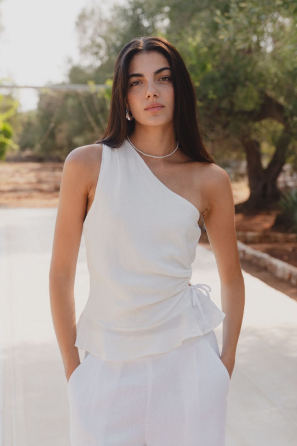 Fairytale White Linen One Shoulder Cutout Top for Women - Elegant Summer Blouse for Beach, Party & Date Night Outfits