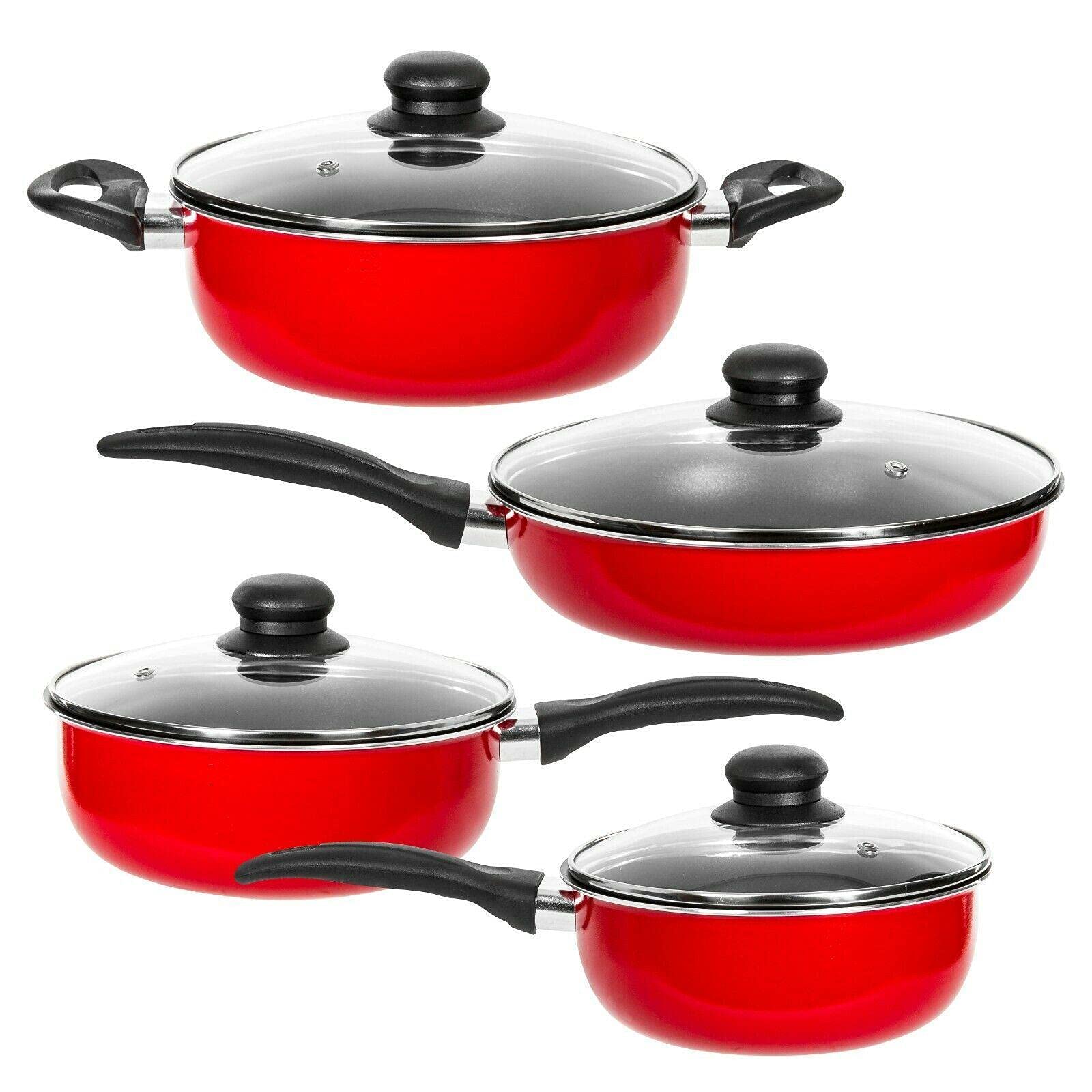 KNH Healthy 8-Piece Ceramic Cookware Set - Non-Toxic Sauce Pan, Fry Pan, Dutch Oven with Lid (3.5 Quart, Red) | Perfect for Stovetop Cooking, Baking & Serving | Ideal for Home Chefs & Healthy Meal Prep