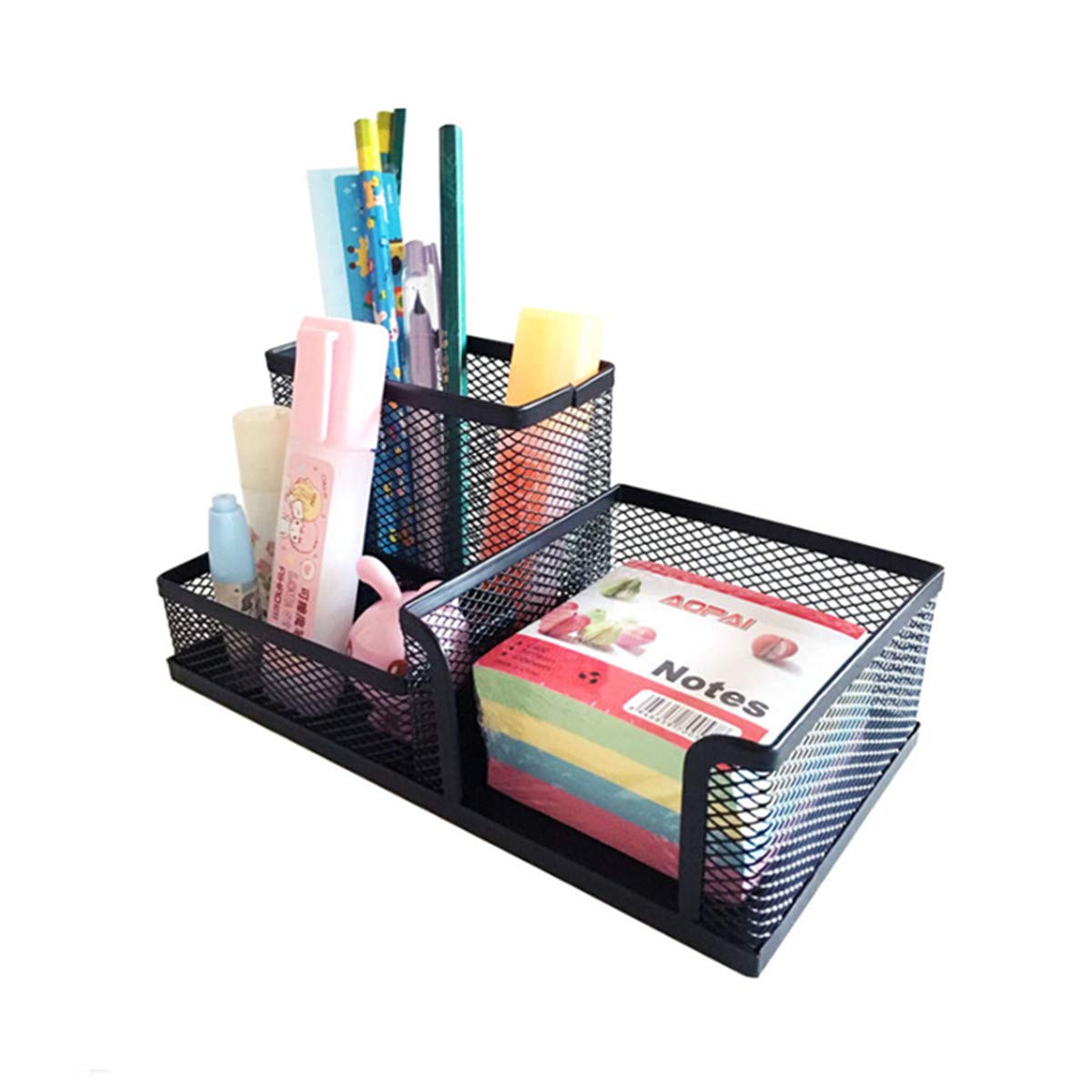 2 Pack Black Mesh Desk Organizer Pen Holder with 3 Compartments - Office Supplies Caddy for Pencils, Markers & Desk Accessories - Perfect for Home Office, School & Workspace Organization
