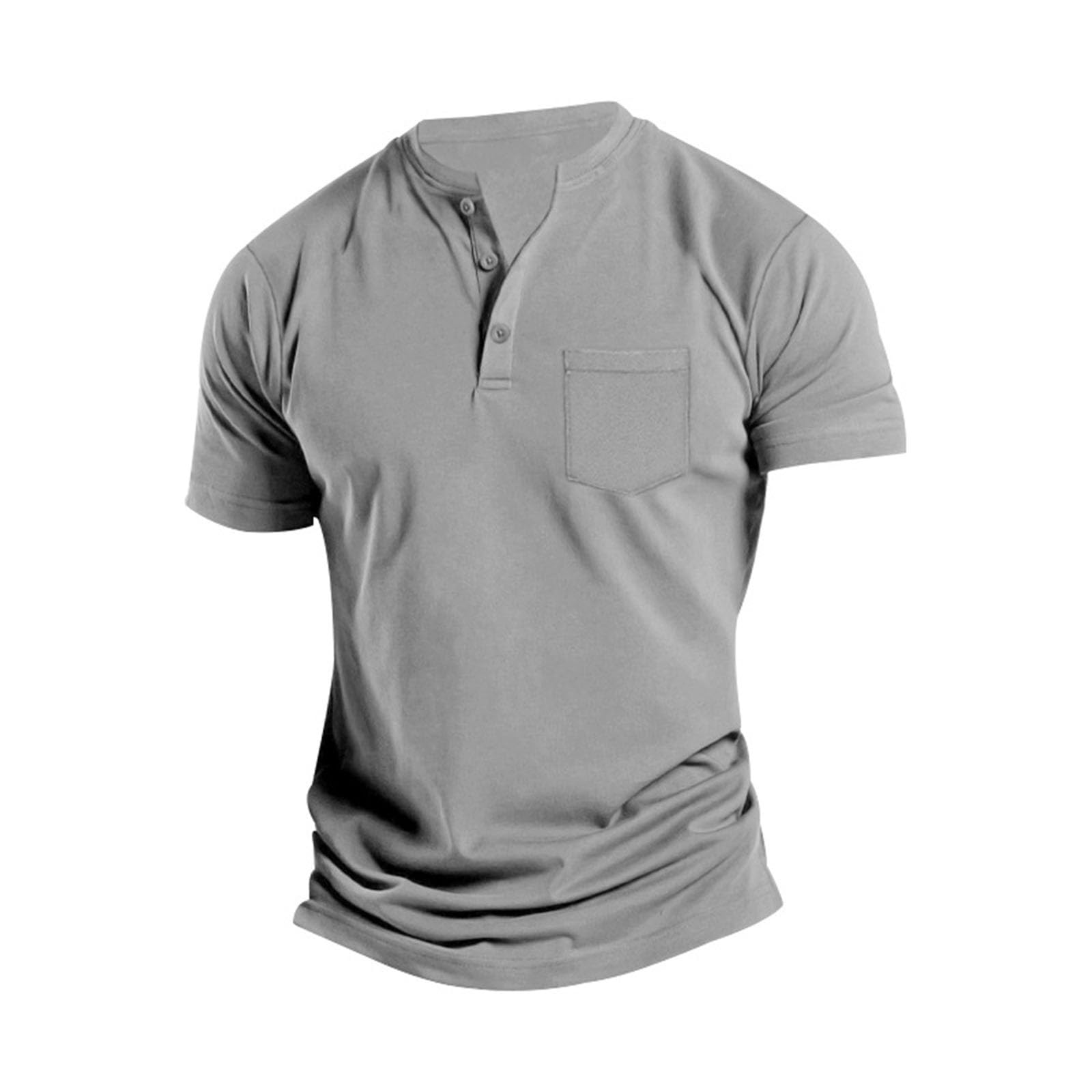 Men's Short Sleeve Henley Shirt - Button Collar Casual T-Shirt with Pocket | Summer Work Blouse & Everyday Wear | 2024 Fashion Trend