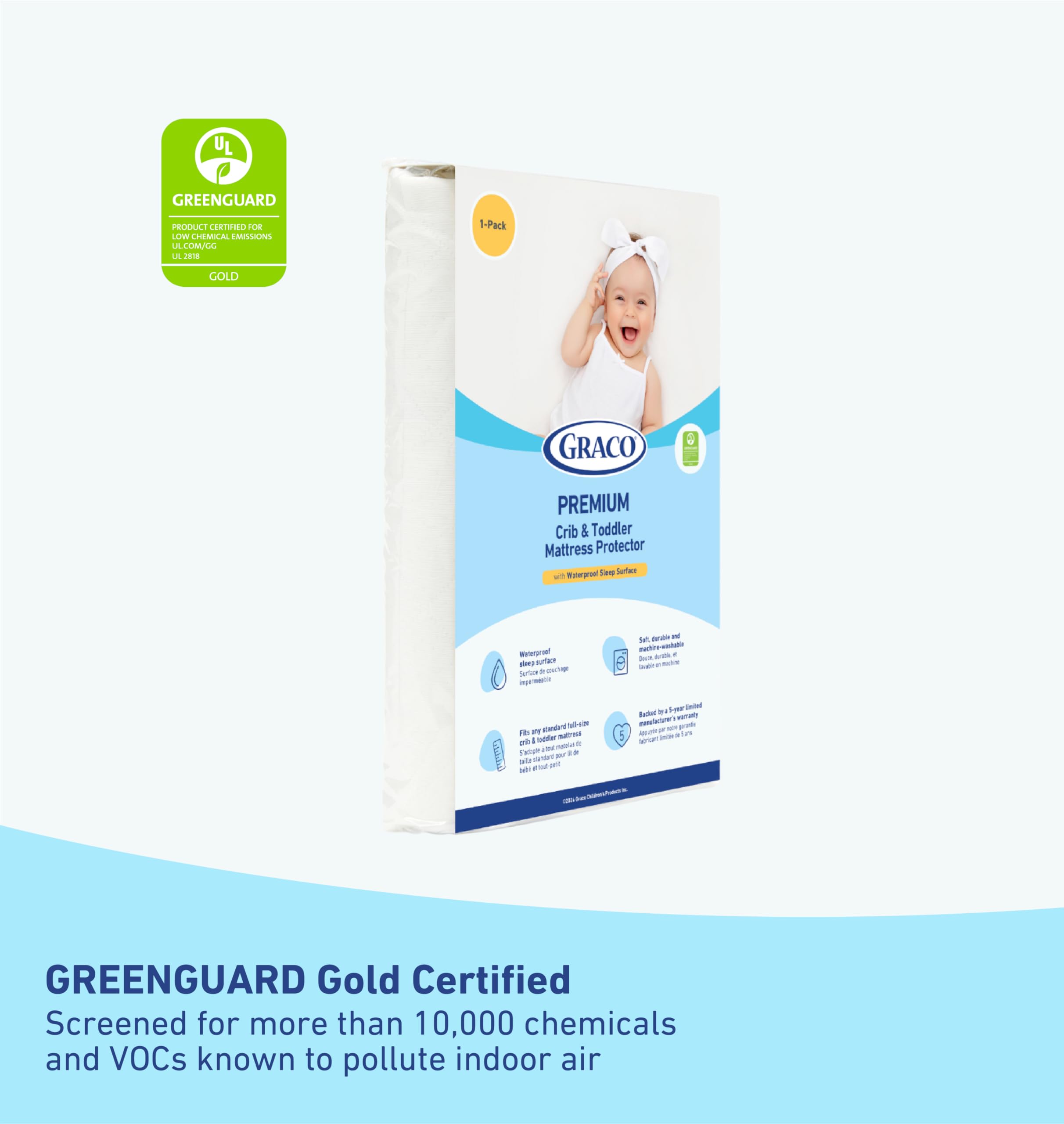 Graco Premium Crib Mattress & Waterproof Protector Set (2-Pack) - GREENGUARD Gold Certified Baby Crib Mattress & Toddler Mattress with Waterproof Cover - Fits Standard Cribs - Perfect for Nursery, Daycare & Travel Use