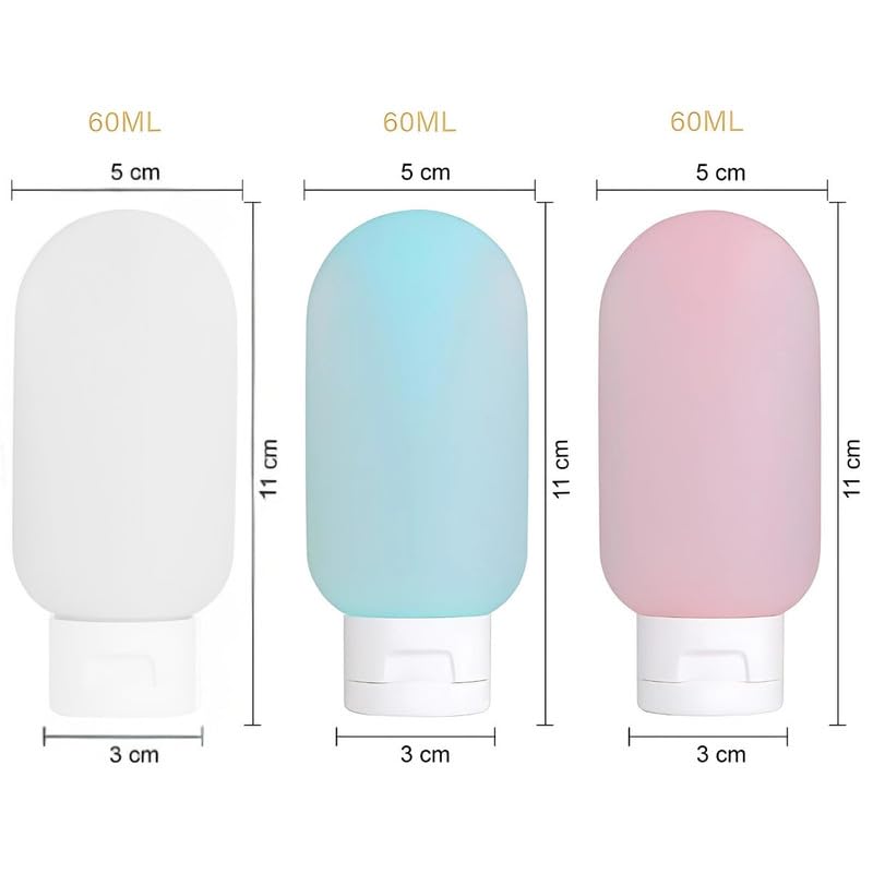 Refillable Travel Bottles for Toiletries - 3 Pack 60ml Leak-Proof Silicone Containers for Shampoo, Conditioner, Lotion & Body Wash | Portable Squeeze Dispenser with Secure Lid | Perfect for Air Travel, Gym & Camping Trips