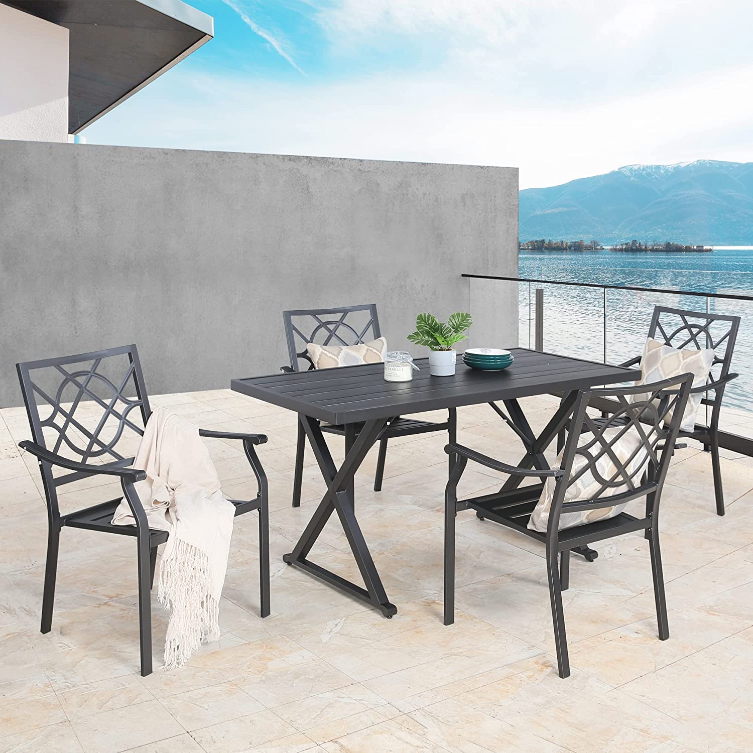 ULAX Patio Dining Chairs Set - 4-Piece Outdoor Furniture with Steel Frame & Armrests - Weather-Resistant Garden, Yard, Lawn Chairs for Backyard, Poolside & BBQ Parties