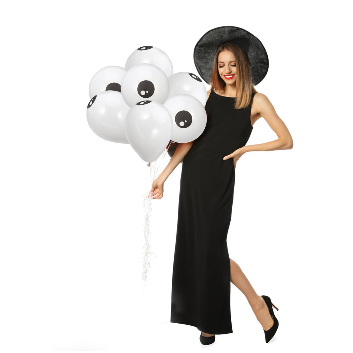 Kisangel 100-Pack Thickened White Latex Halloween Eyeball Balloons - Spooky Party Decorations for Halloween, Haunted House, and Horror Theme Events