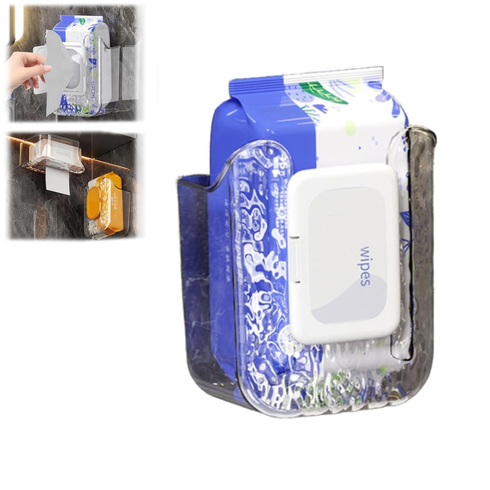 Wall Mounted Tissue Box Holder - Self-Adhesive Acrylic Bathroom & Kitchen Storage Organizer | No-Drill Toilet Paper Dispenser for Home, Office, RV (Transparent) | Perfect for Small Spaces & Hygienic Wipe Storage
