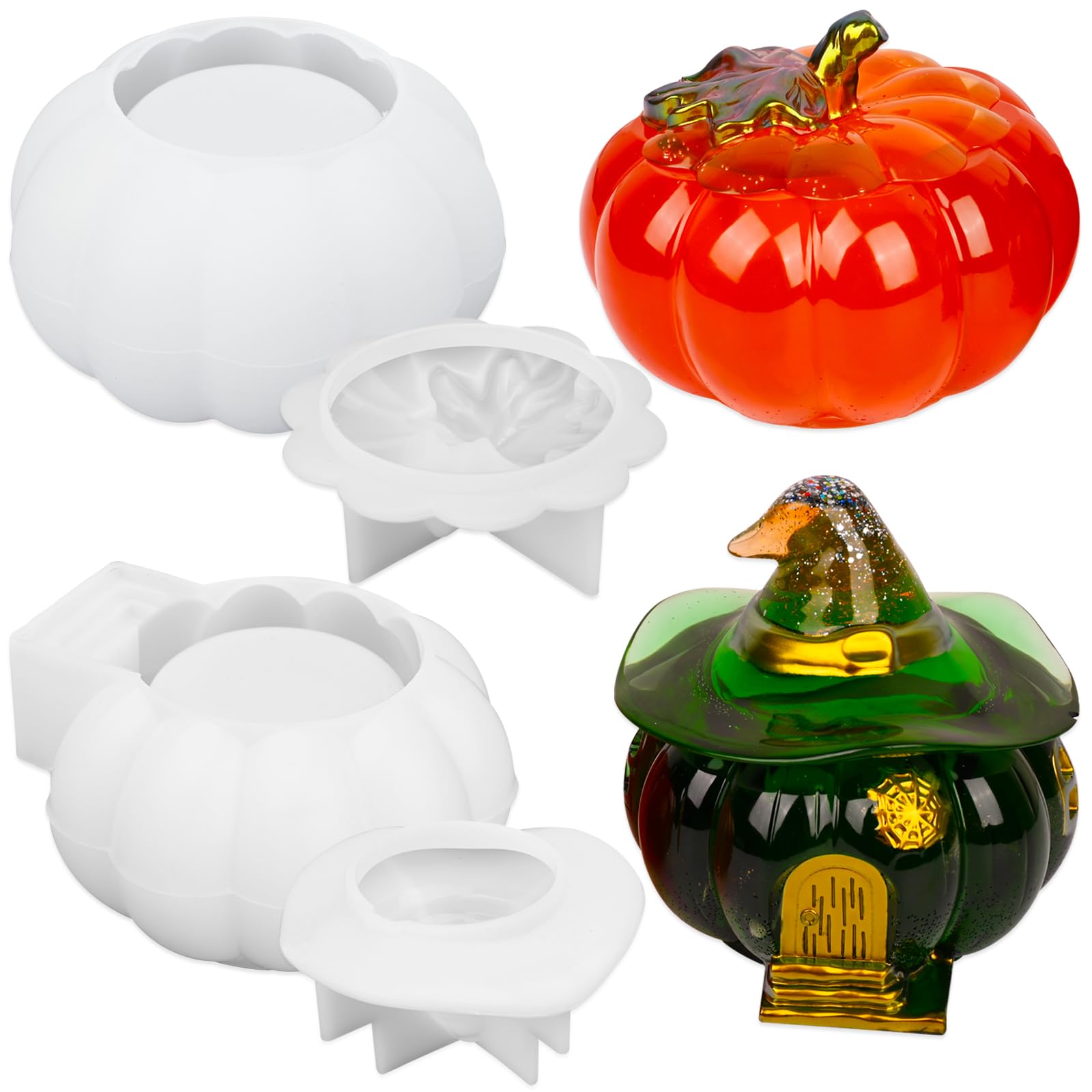 Halloween Resin Molds - 2 Pack Pumpkin Jar Silicone Molds with Witch Lid for DIY Epoxy Crafts, Jewelry Making & Candy Storage | Perfect for Halloween Decorations, Party Favors & Handmade Gifts