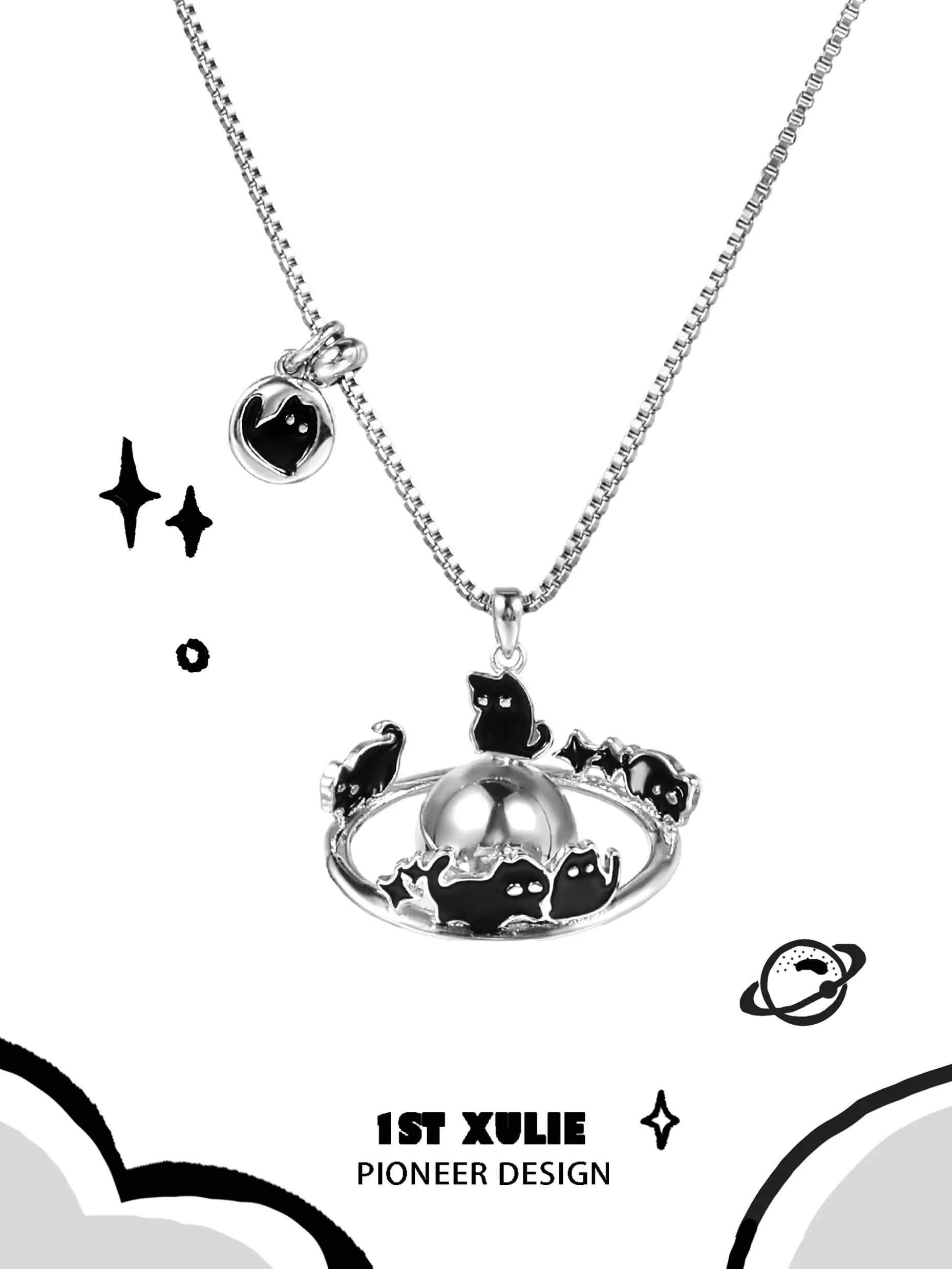 18K Black Gold Plated Ghost Black Cat Pendant Choker Necklace for Women - Gothic Jewelry for Halloween, Cosplay & Everyday Fashion Accessories