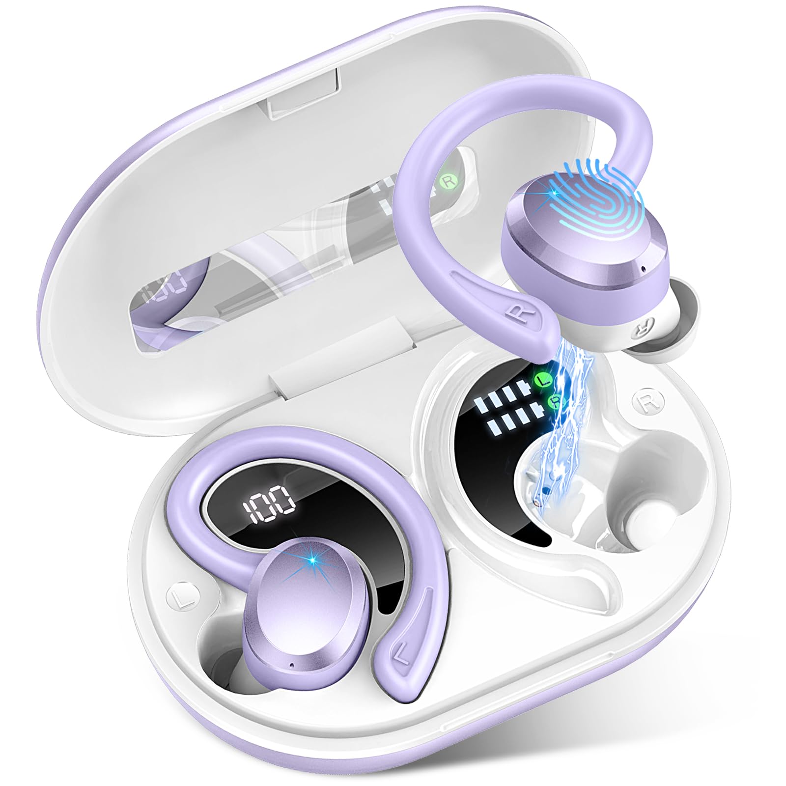 2025 Wireless Bluetooth 5.4 Earbuds with Ear Hooks - 48H Playtime Stereo Headphones, 4 ENC Noise Cancelling Mic, IP7 Waterproof Sport Earphones for Running, Gym, Workout - Perfect for Fitness Enthusiasts & Active Lifestyles