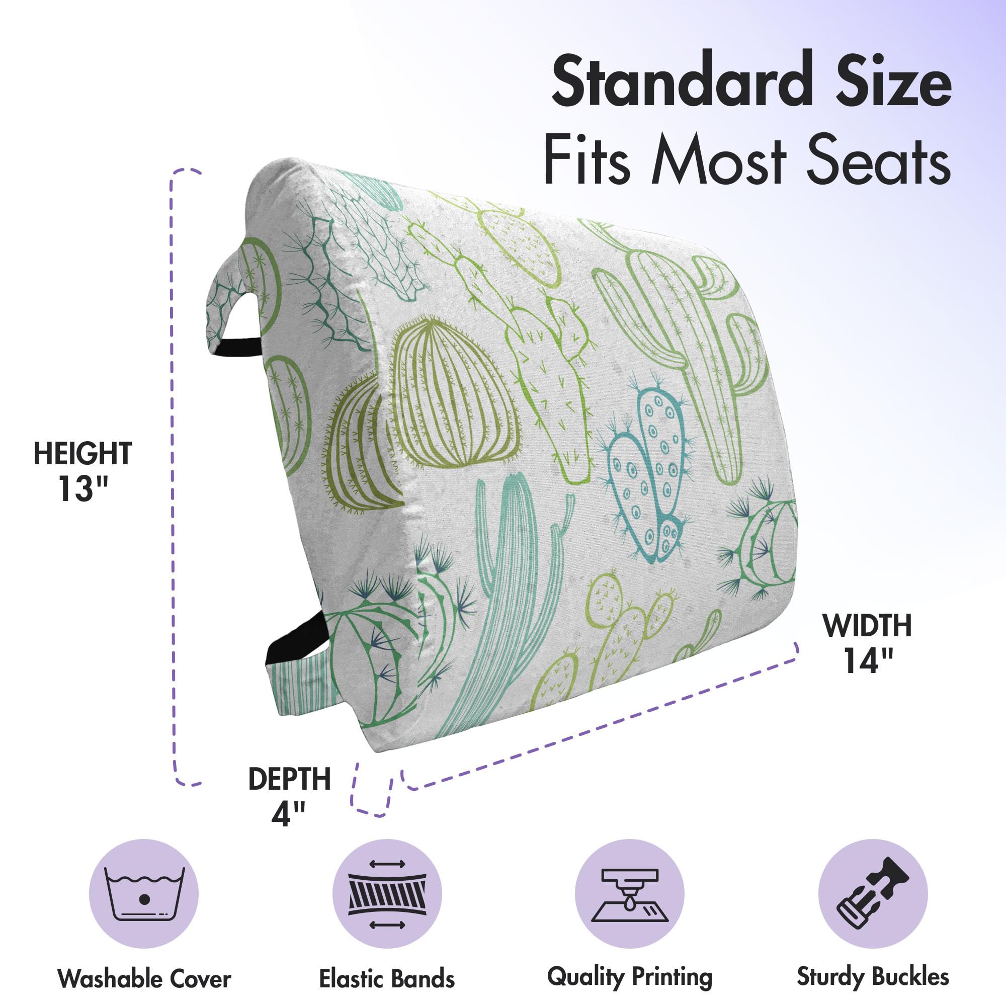 Ambesonne Cactus Lumbar Support Pillow - Hand Drawn Botanical Cactus Design, High Density Foam for Office Chair & Car Seat, 14