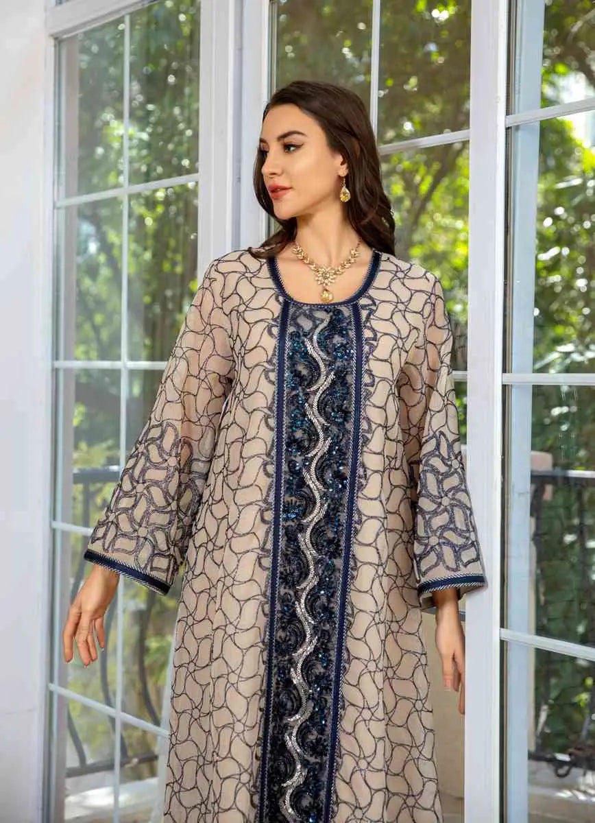 Elegant Eid Dress with Sequins & Embroidery - Jalabiya Caftan Kaftan Dress for Women | Perfect for Eid Celebrations, Weddings & Special Occasions