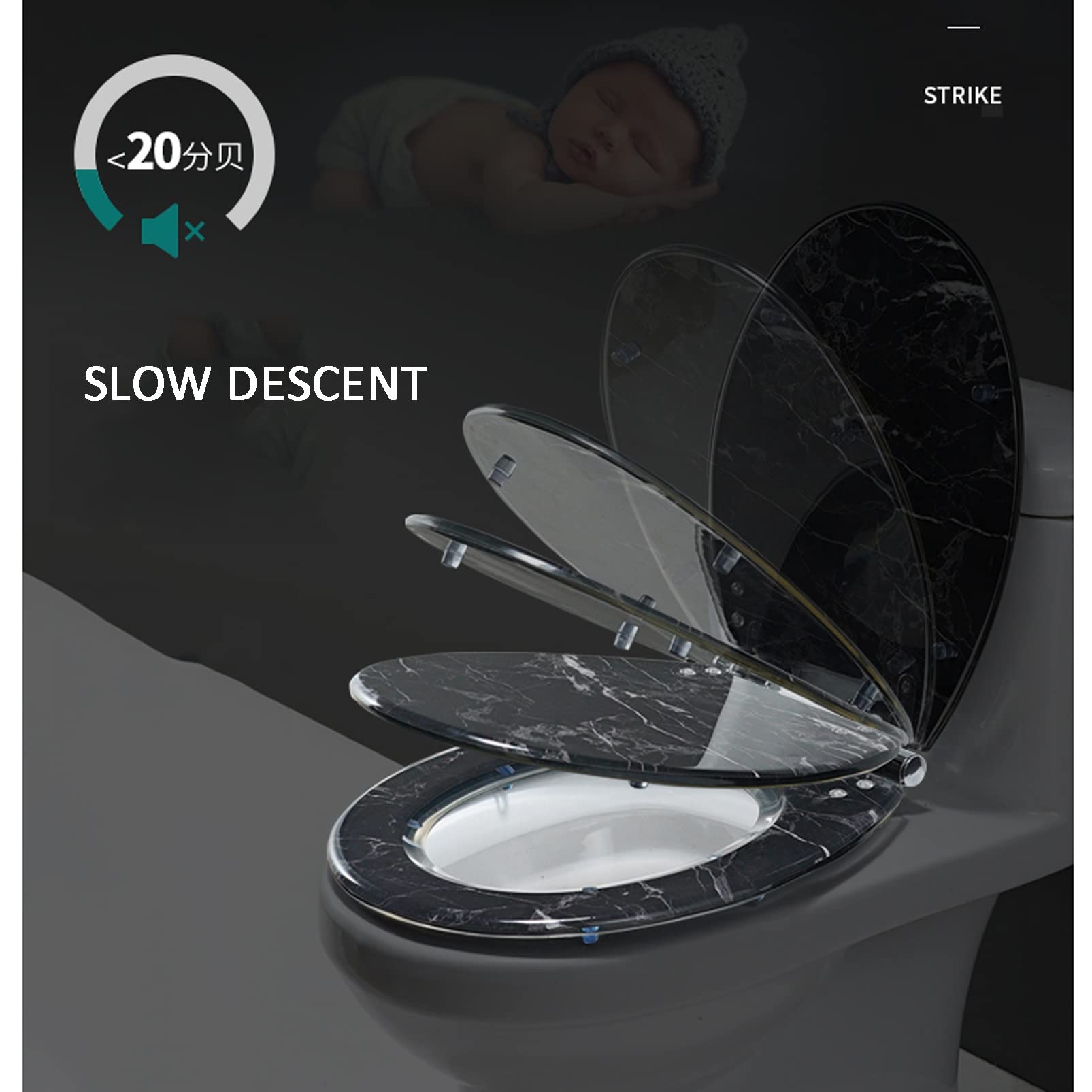 Slow Close Toilet Seat - Universal Quiet-Close Toilet Lid Cover with Strong Hinges, Easy to Install and Clean, Durable Resin (Color: Black) - Perfect for Bathroom Upgrade, Home Renovation & Commercial Use