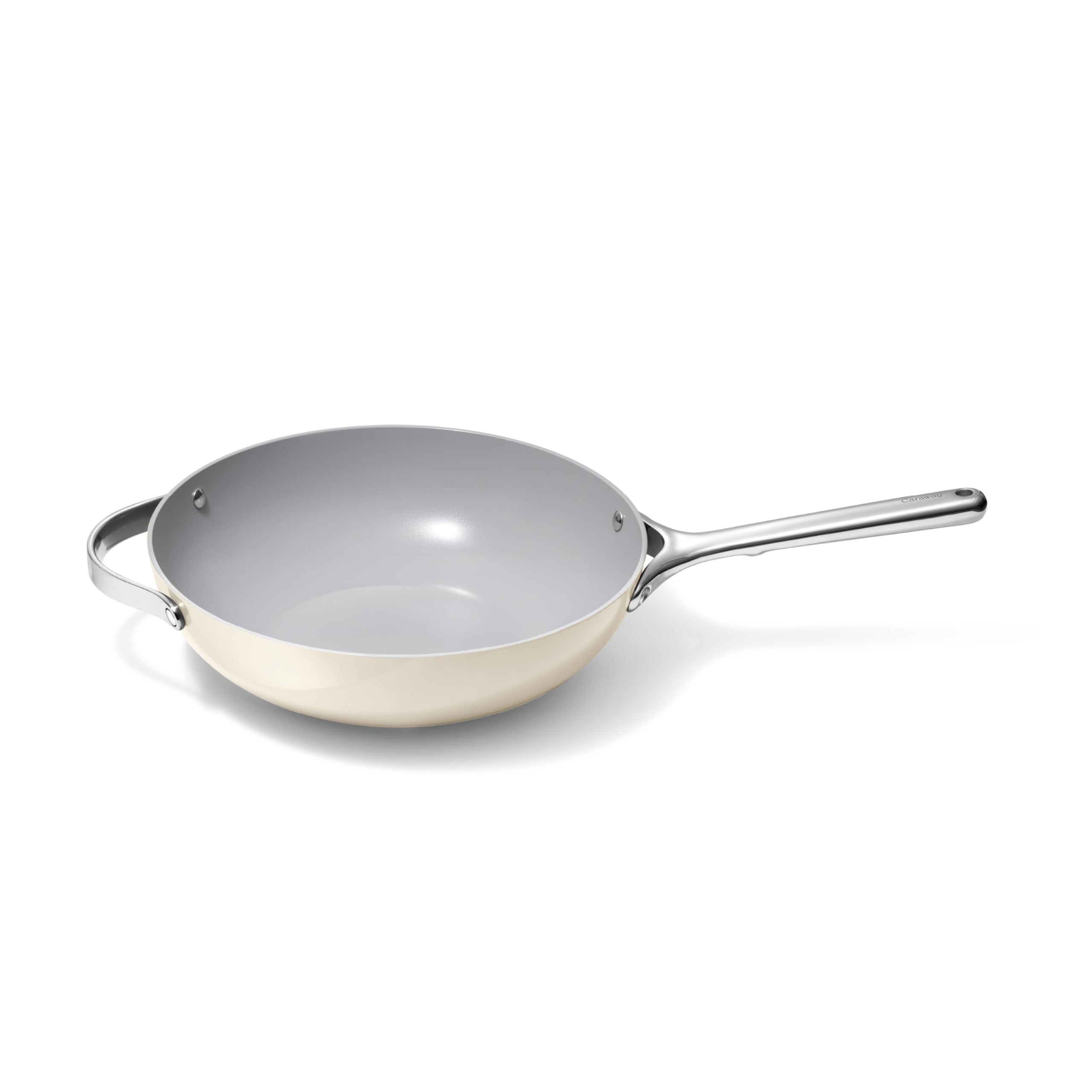 Caraway Non-Stick Stir Fry Pan - 12” Wok-Inspired Frying Pan - PFOA & PTFE Free - High-Sloped Walls for Easy Stir-Frying - Stainless Steel Handles - Cream Color - Perfect for Asian Cooking, Sauteing Vegetables & Healthy Meal Prep