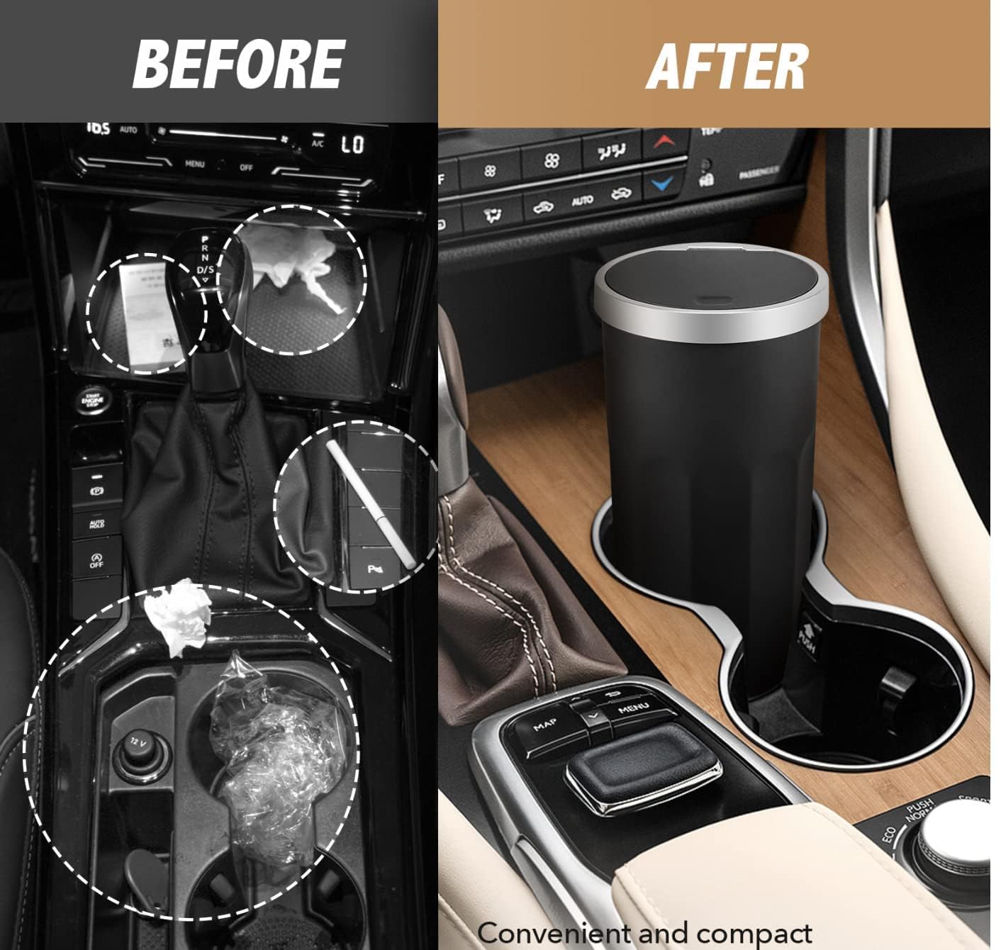 Pop-Up Car Trash Can with Lid - Fits Most Cup Holders & Door Pockets - Vehicle Garbage Bin for Cars, Trucks & Vans - Perfect for Road Trips, Commuting & Keeping Your Car Clean - Universal Auto Waste Organizer
