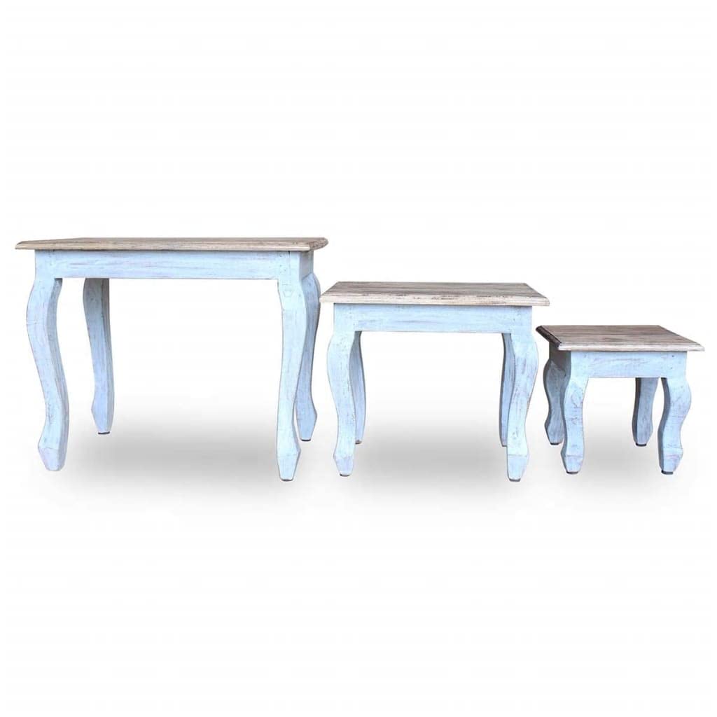 CHARMMA 3-Piece Solid Reclaimed Wood Nesting Coffee Table Set - Stackable Living Room Accent Tables for Small Spaces, Home Decor (Blue) | Perfect for Apartments, Dorms & Compact Living Areas