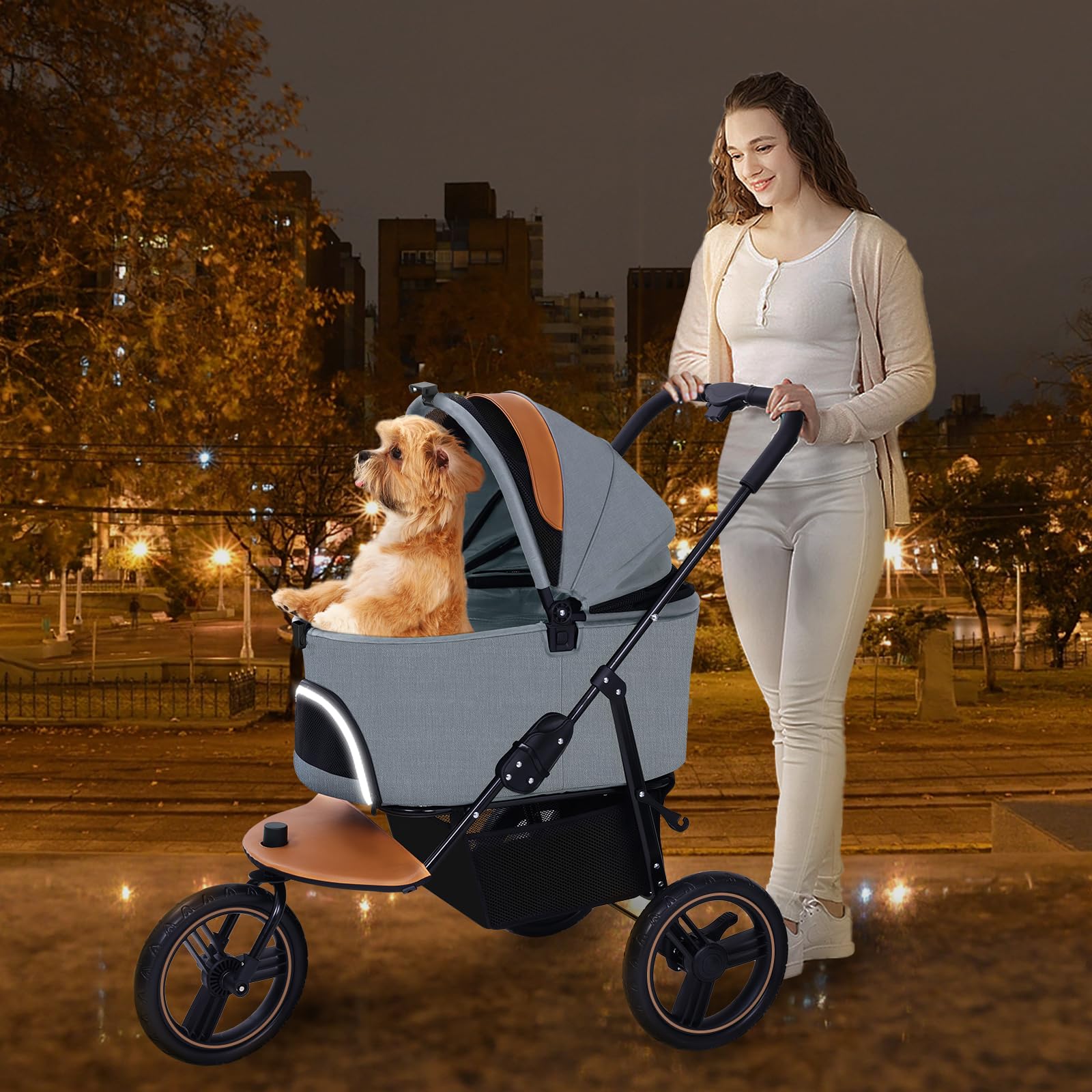 3-in-1 Pet Stroller for Small & Medium Dogs - Lightweight 3-Wheel Jogger with Detachable Carrier, Storage Basket & One-Button Fold | Perfect for Walking, Jogging & Vet Visits (Gray)