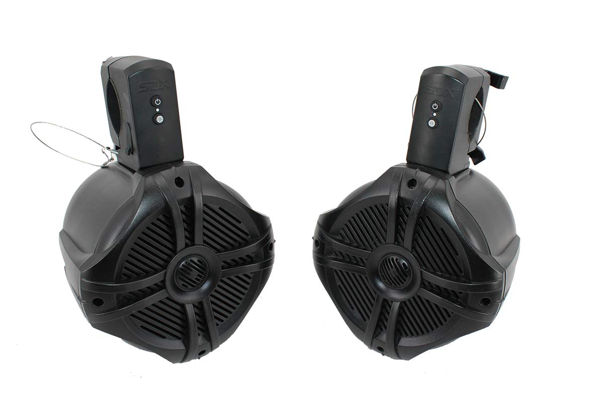 SDX Pro Audio - 6.5 Inch 350W Waterproof Wireless Bluetooth Marine Speakers (Pair) - Rechargeable, No Wiring Needed - Perfect for Wakeboard Towers, Roll Bars, and Boats - Great for Outdoor Parties, Poolside Entertainment, and Marine Adventures