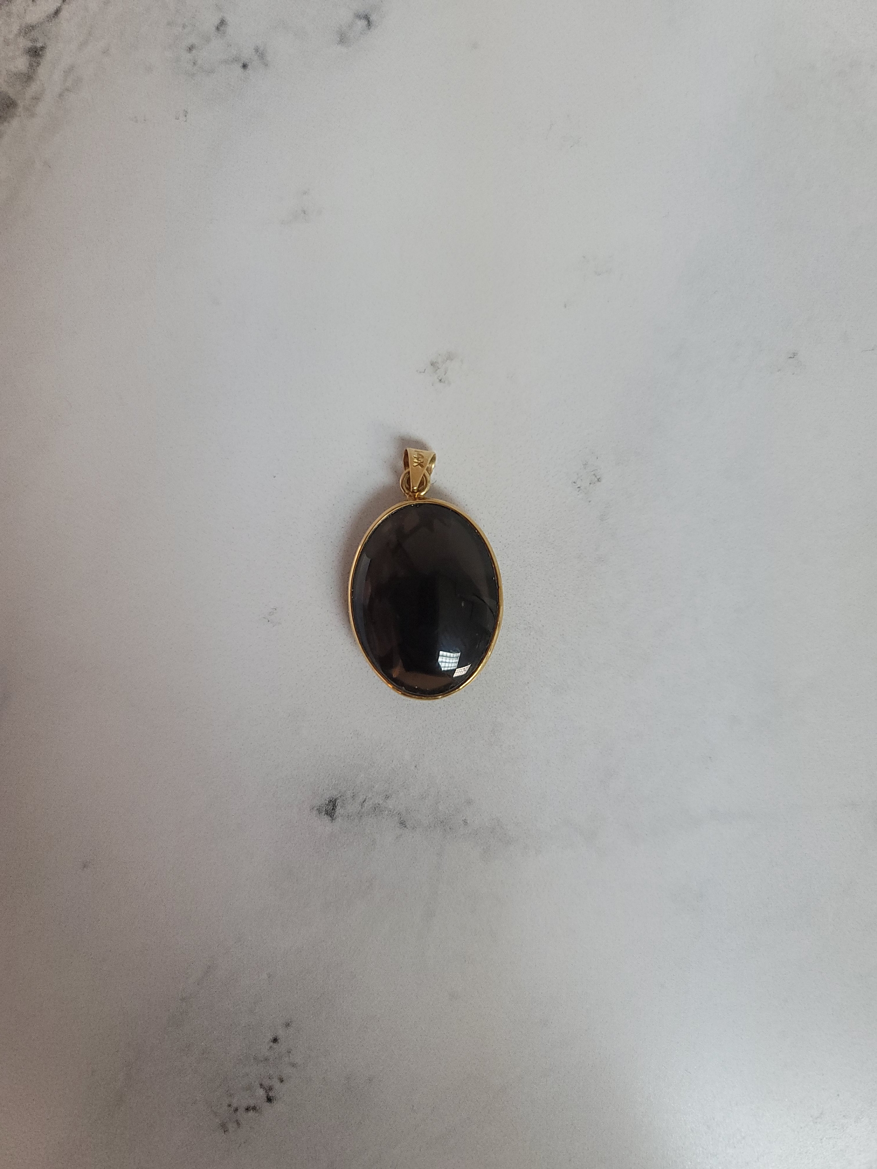 Natural Smoky Quartz & Jadeite Oval Necklace with 14K Yellow Gold Panda Pendant - Elegant Jewelry Gift for Women, Perfect for Valentine's Day, Anniversary & Special Occasions