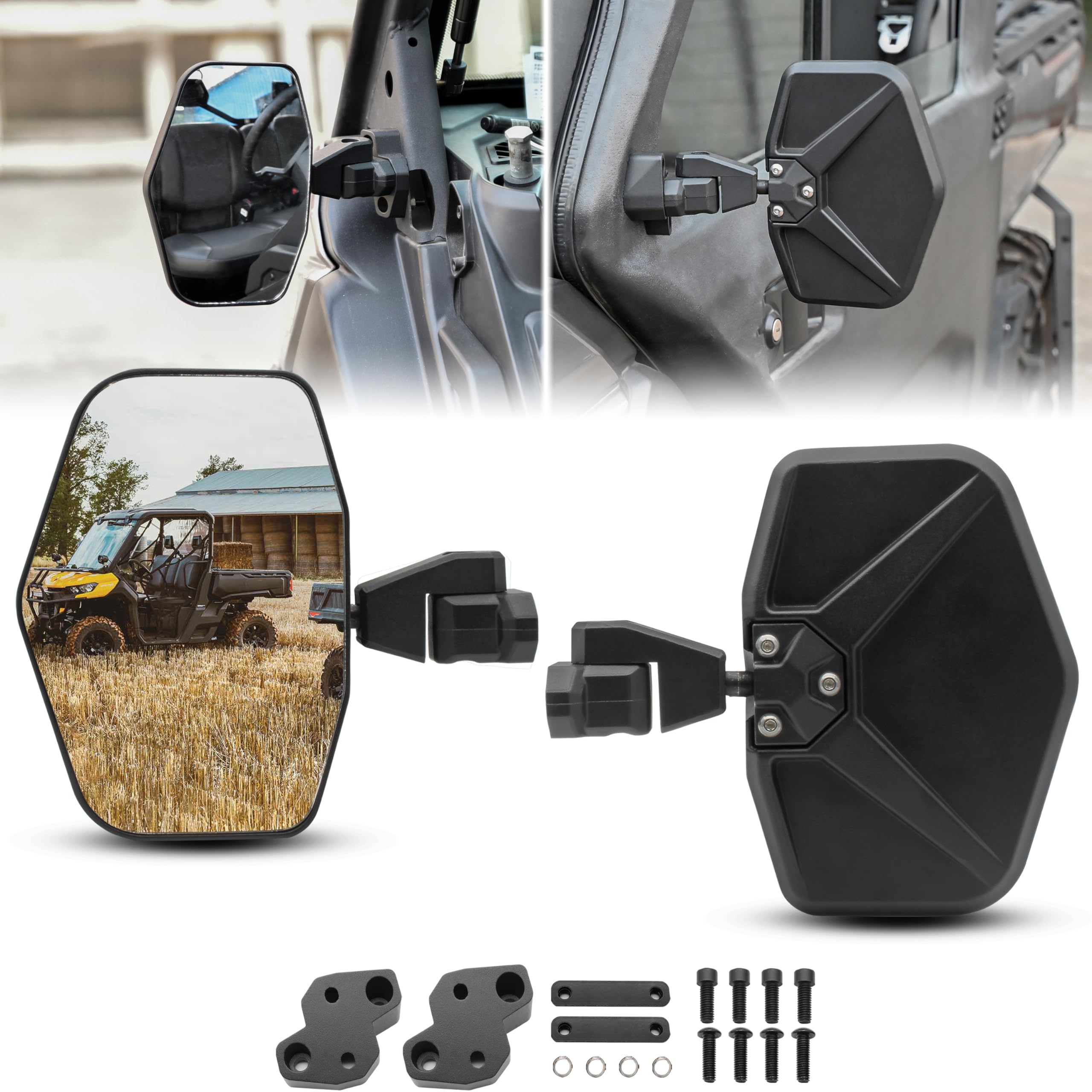 Can-Am Defender 2016-2024 Side View Mirrors - Convex Break-Away Rearview Mirrors Replacement for Defender MAX HD5 HD8 HD10 (2-Pack) - Perfect for Off-Roading, Hunting & Farm Work