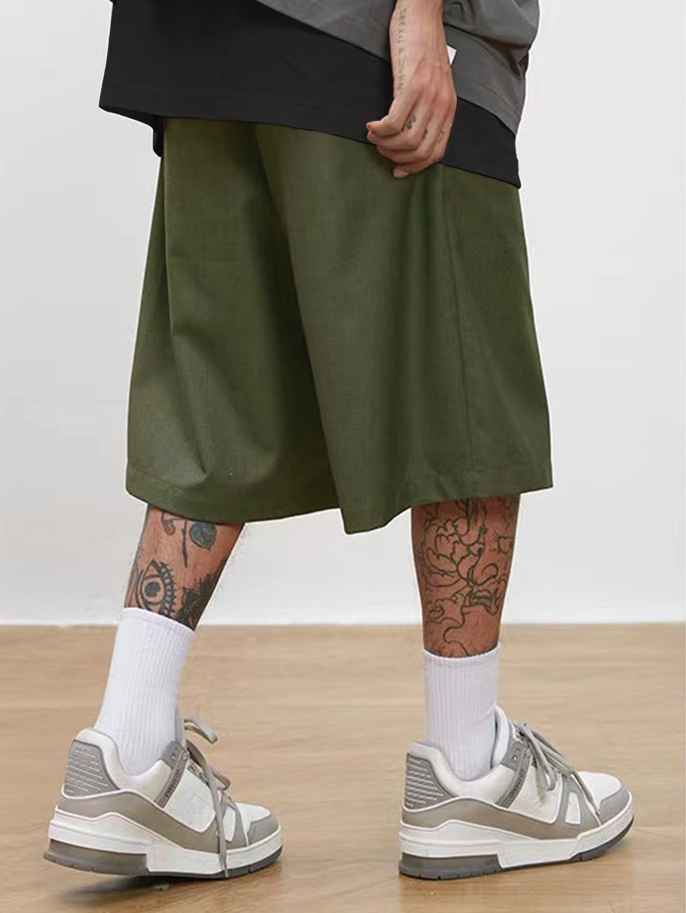 HDZWW Men's Casual Letter Patched Drawstring Waist Shorts - Army Green XL | Summer Beach Shorts for Outdoor Activities, Travel & Relaxation