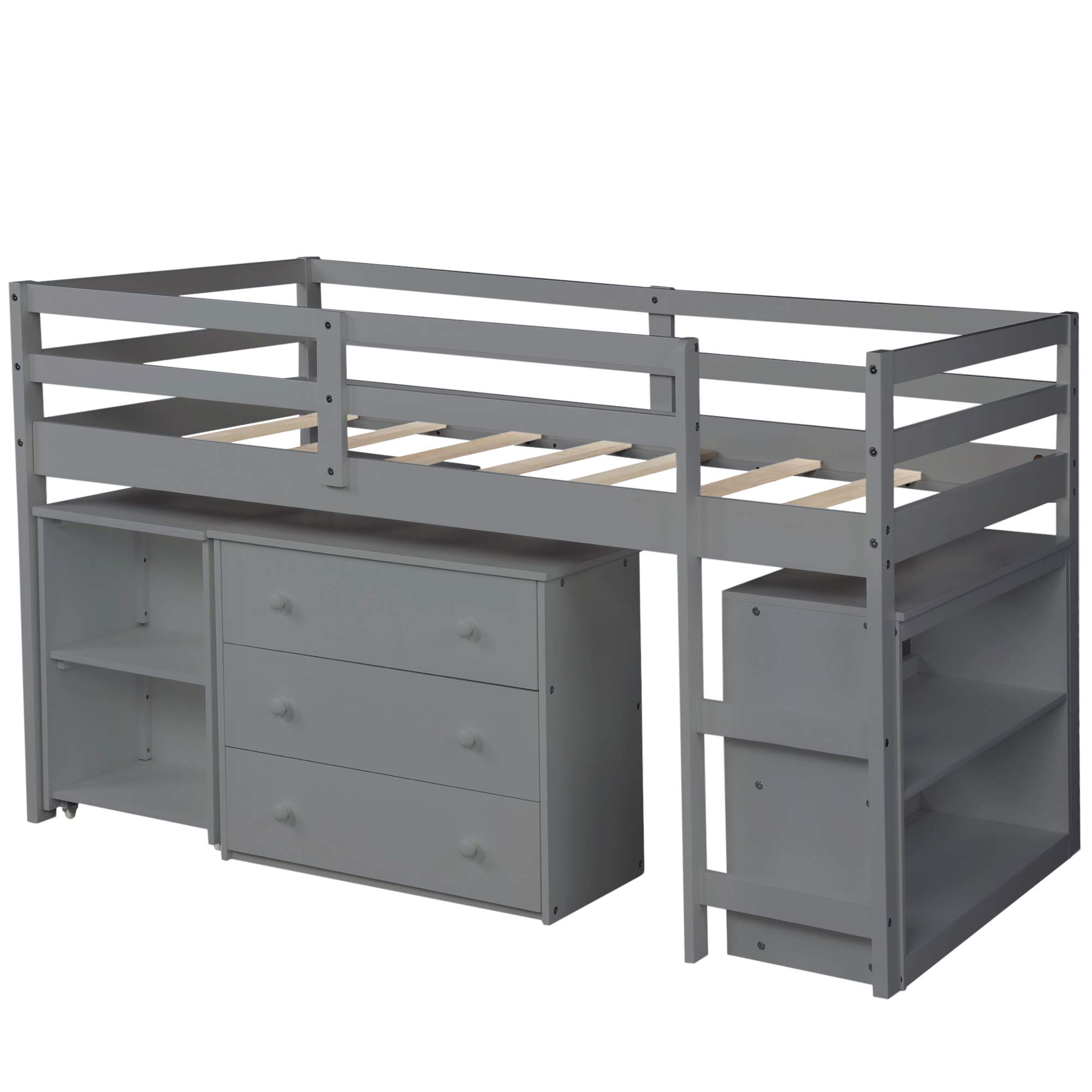 Harper & Bright Designs Twin Loft Bed with Desk & Storage - Space-Saving Study Loft Bed for Kids & Teens - Includes Cabinet & Rolling Portable Desk - Perfect for Small Bedrooms, Dorms & Apartments (Twin Size, Gray)