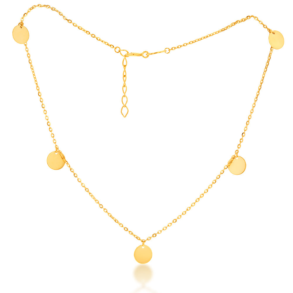 9ct Yellow Gold 5 Circle Charm Anklet 27cm - Elegant Adjustable Ankle Bracelet for Women, Perfect for Beach, Party & Everyday Wear