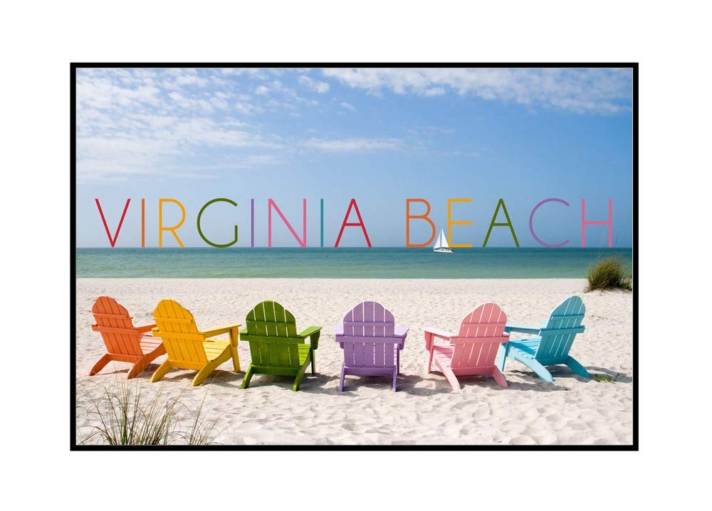 Virginia Beach Colorful Chairs Wall Art - 36x24 Inch Framed Gallery Wrapped Canvas Painting - Perfect for Living Room, Bedroom & Office Decor
