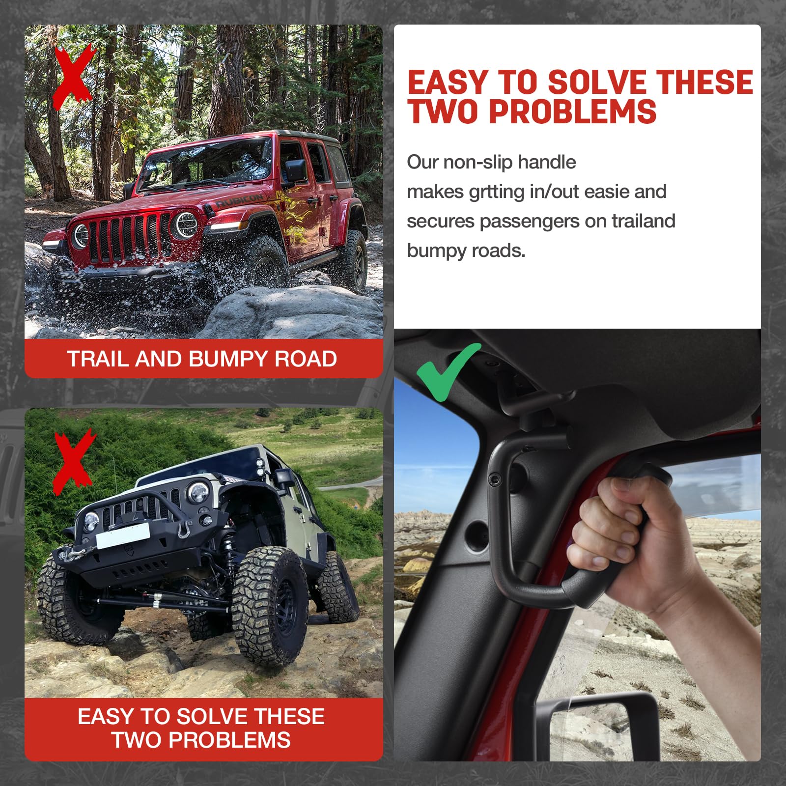 Black Aluminum Roll Bar Handles for 2007-2018 Jeep Wrangler JK JKU - Sunvisor Front Grab Handles (2 Pack) - Perfect for Off-Roading & Daily Driving in Jeep Wrangler Sports, Sahara, Freedom & Rubicon X Models