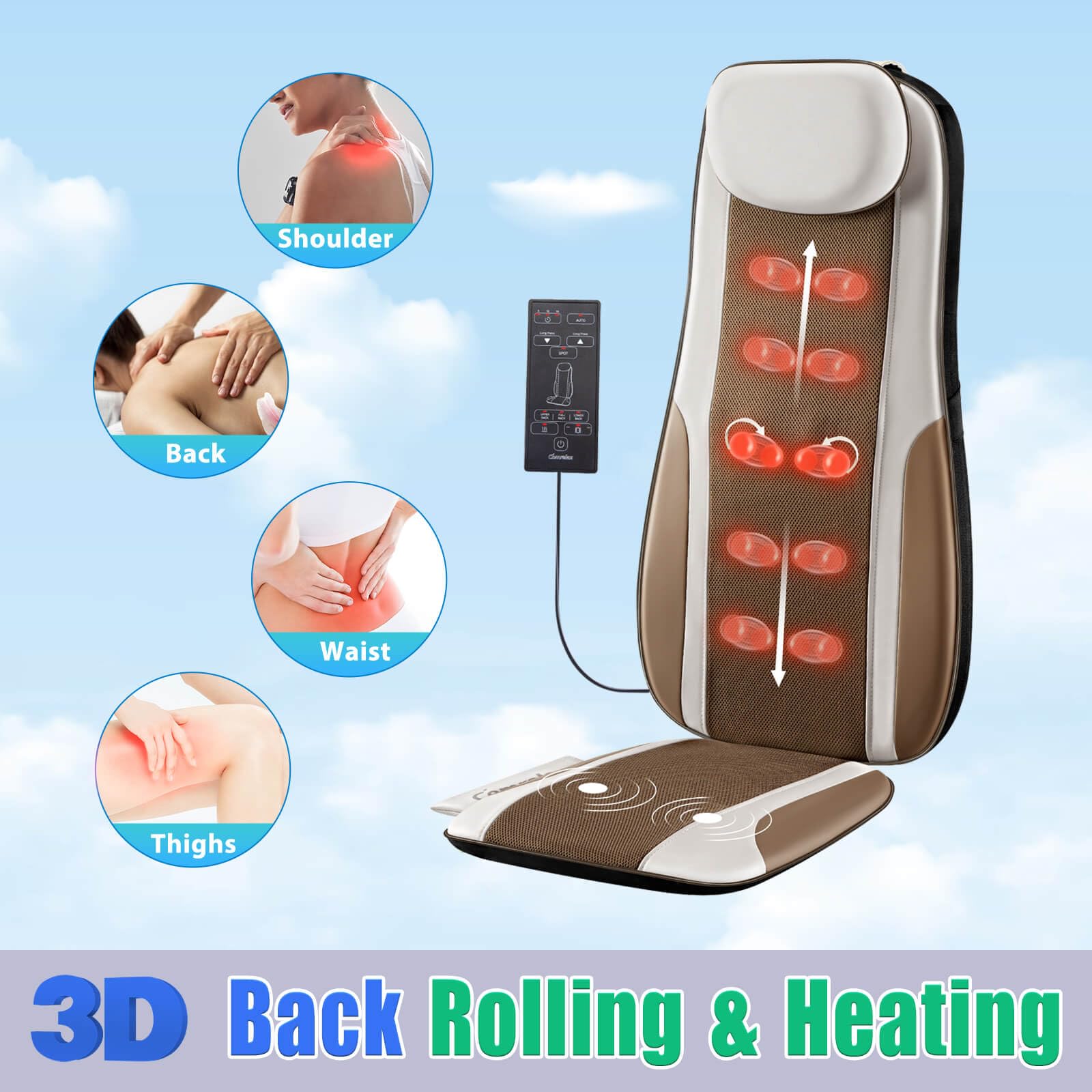 Shiatsu Back Massager with Heat - Deep Tissue Kneading Massage Chair Pad for Stress Relief, 2 Vibration Motors, Back Waist & Hip Massager, PU Leather - Perfect for Home, Office & Car Use