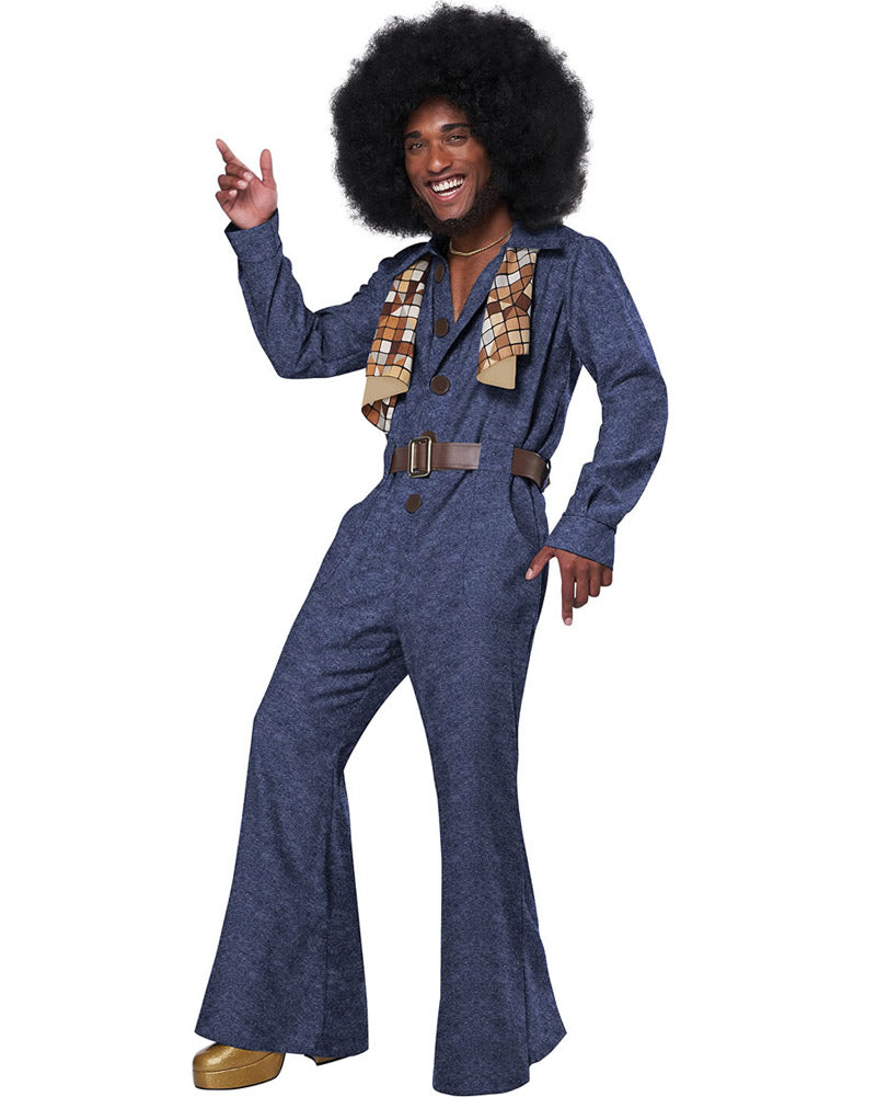 Vintage 70s Denim Jumpsuit for Men - Retro Costume Outfit for Halloween, Theme Parties & Cosplay