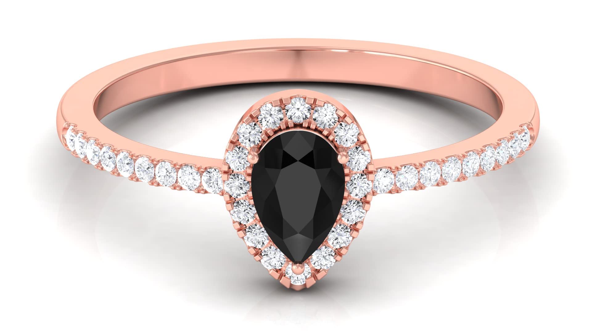 1 CT Black and White Diamond Ring - Vintage Inspired 14K Solid Gold Engagement Ring (4X6mm Pear Cut Black Diamond) | Perfect for Weddings, Proposals & Anniversary Gifts