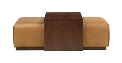 Jarmo Leather Ottoman with Walnut Table - Stylish Footrest & Coffee Table for Living Room, Bedroom, or Office - Premium Leather & Wood Furniture for Home Decor