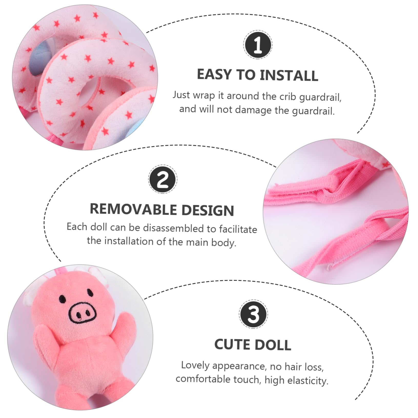 CORHAD Soft Plush Stroller Hanging Toy for Babies & Toddlers - Pink Short Stuffed Animal Crib Toy for Newborns, Infants - Perfect for Strollers, Car Seats & Nursery Decor