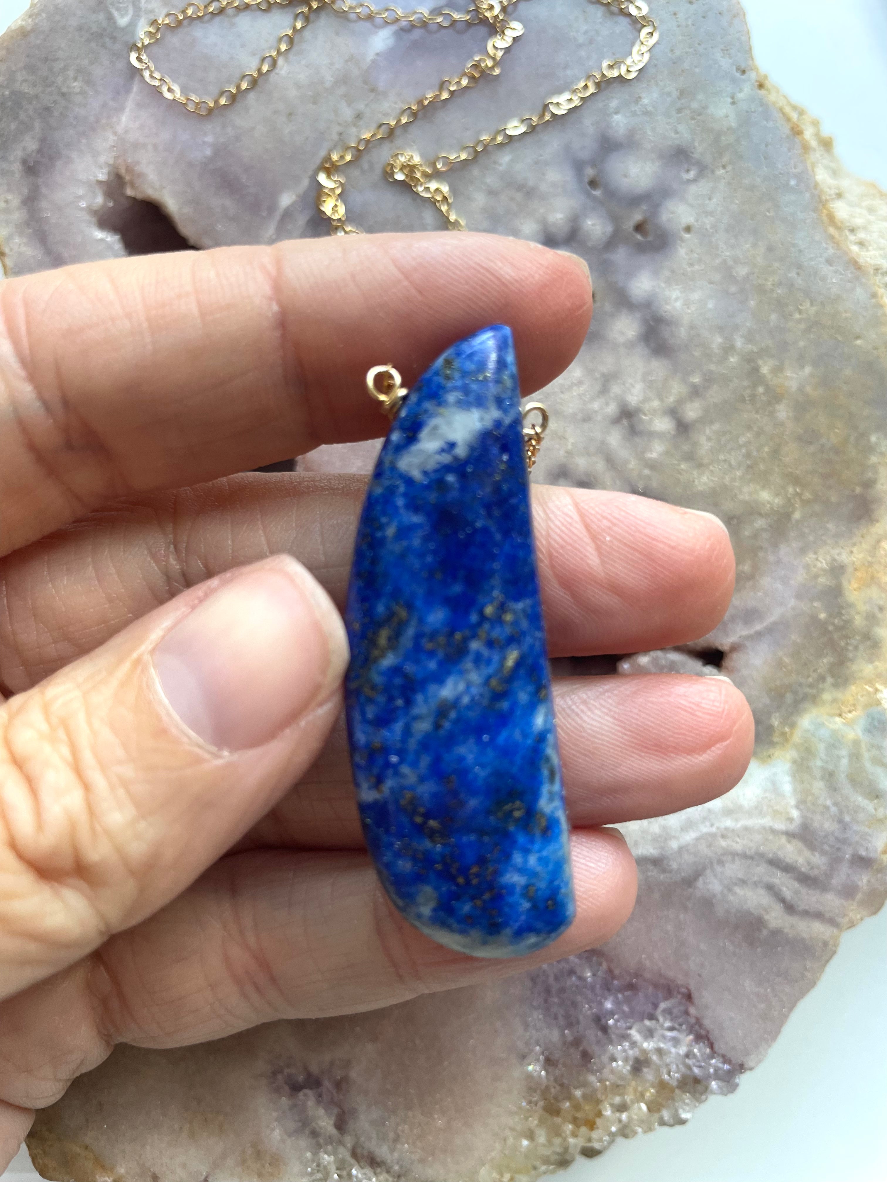 Lapis Lazuli Statement Necklace - 14K Gold Filled Pendant for Women - Elegant Boho Jewelry for Parties, Weddings & Special Occasions
