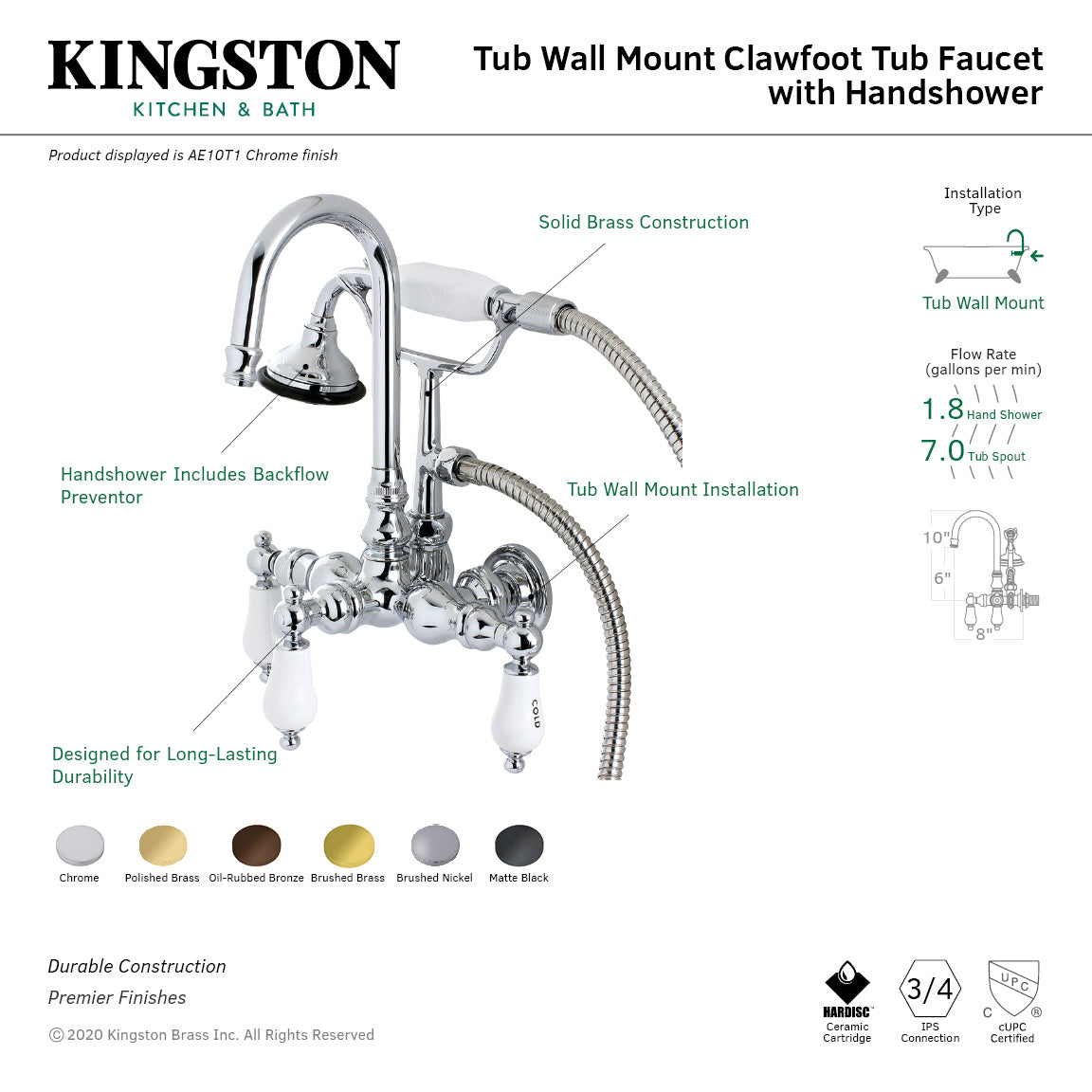 Vintage Clawfoot Tub Faucet with Hand Shower - 3 Handle 2 Hole Wall Mount Bathroom Fixture in Polished Chrome - Perfect for Classic Bathroom Renovations & Spa-Like Showers