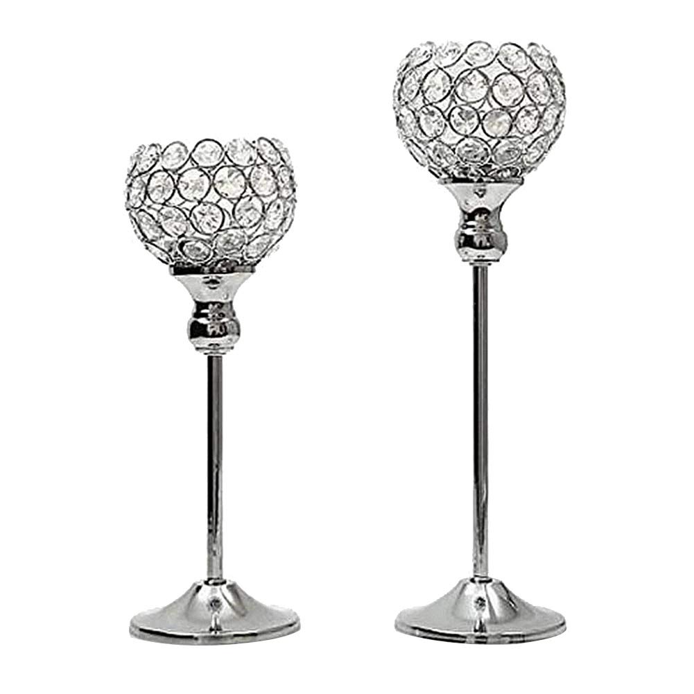 Elegant Silver Crystal Hollow Candle Holder - 25cm Metal Candlestick for Wedding, Party & Home Decor - Perfect for Table Centerpieces, Romantic Dinners & Holiday Decorations