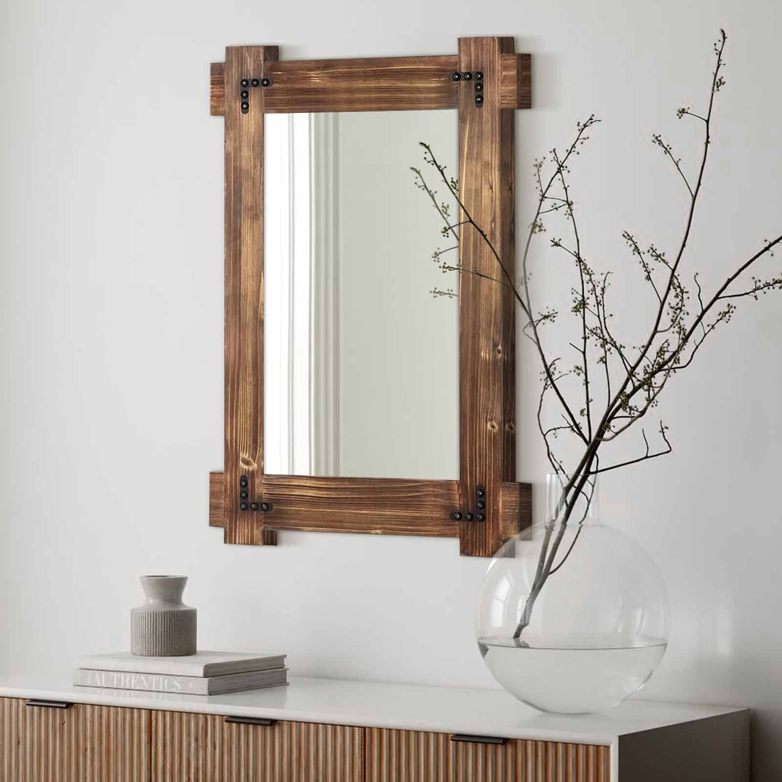 Rustic Wood Framed Bathroom Mirror 20x30 Inch - Farmhouse Vanity Mirror for Wall Mounting, Decorative Rectangular Mirror for Bedroom, Living Room & Home Decor - Perfect for Makeup, Dressing Area & Entryway