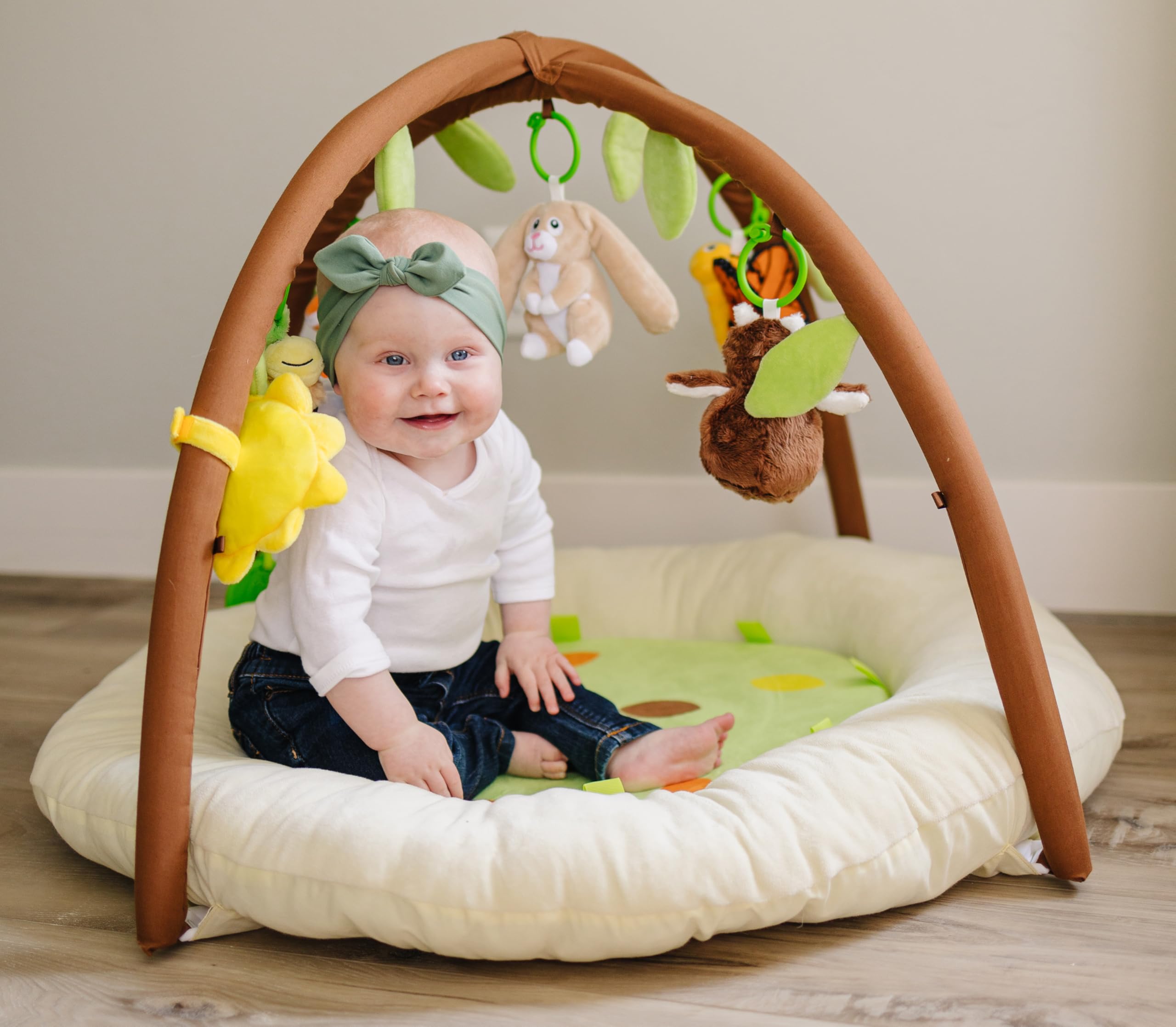 Premium Baby Play Gym & Tummy Time Mat by Two Little Feet - Super Thick Padded Activity Center for Infants 0-12 Months with 7 Detachable Toys | Essential Newborn Lounger, Perfect Baby Shower Gift | Great for Floor Play, Sensory Development & Early Learning Activities