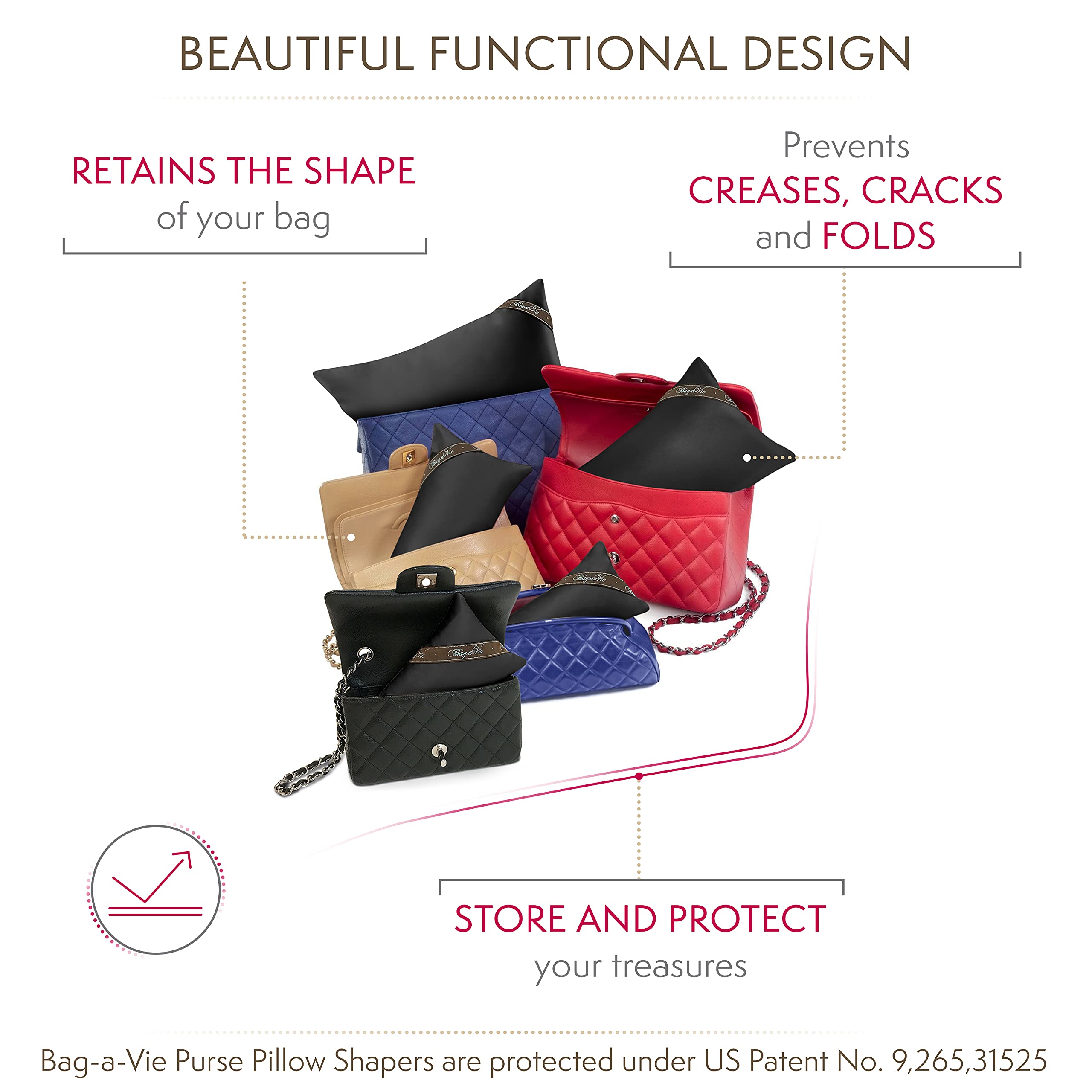Luxury Purse Pillow Shaper Insert for Handbags - 5-Pack Black Bag Organizers | Perfect for Designer Bags, Clutches & Totes to Maintain Shape & Prevent Wrinkles