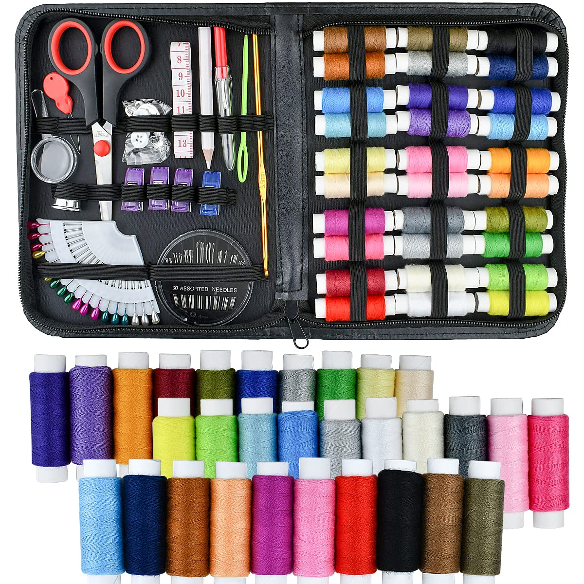 100 Pcs Portable Mini Sewing Kit with 30 Color Thread, Needles, Scissors & Accessories - Essential Travel & Home Sewing Supplies for Emergency Repairs, DIY Crafts & Clothing Fixes