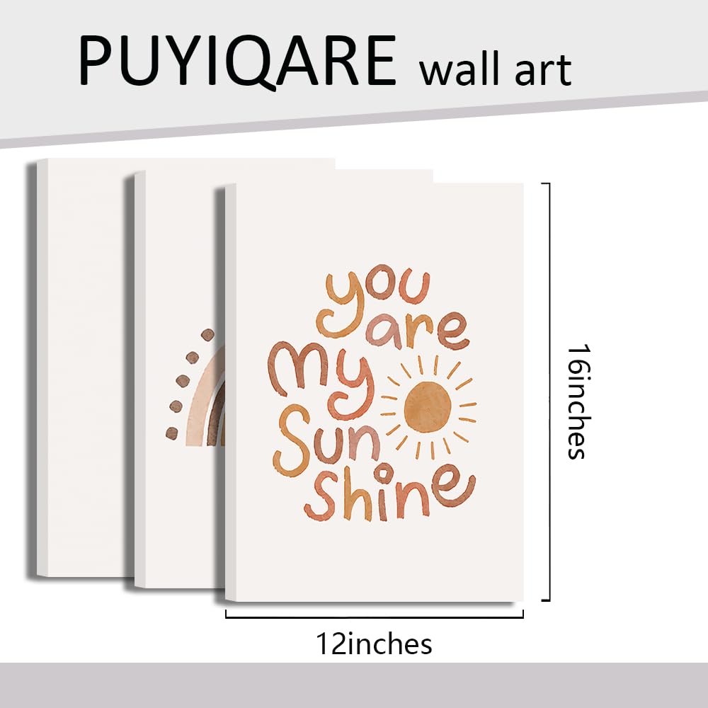 You Are My Sunshine Canvas Wall Art - Boho Nursery Decor for Girls & Baby Rooms, Framed Heart Print for Kids Bedroom & Playroom - Perfect for Nursery, Toddler Room & Play Area Decor