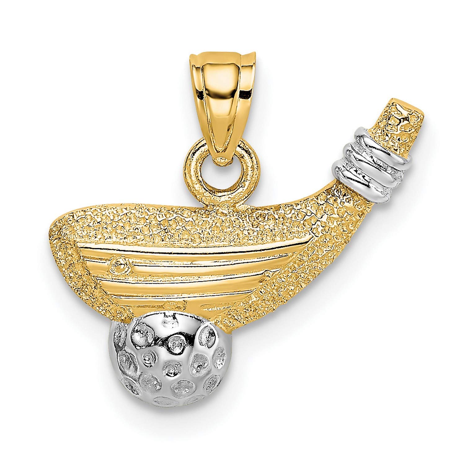 14K Two-Tone Yellow Gold Golf Club Head Pendant with Ball Charm - 16mm x 7mm Open Back Design - Perfect for Golf Lovers & Jewelry Gifts for Men