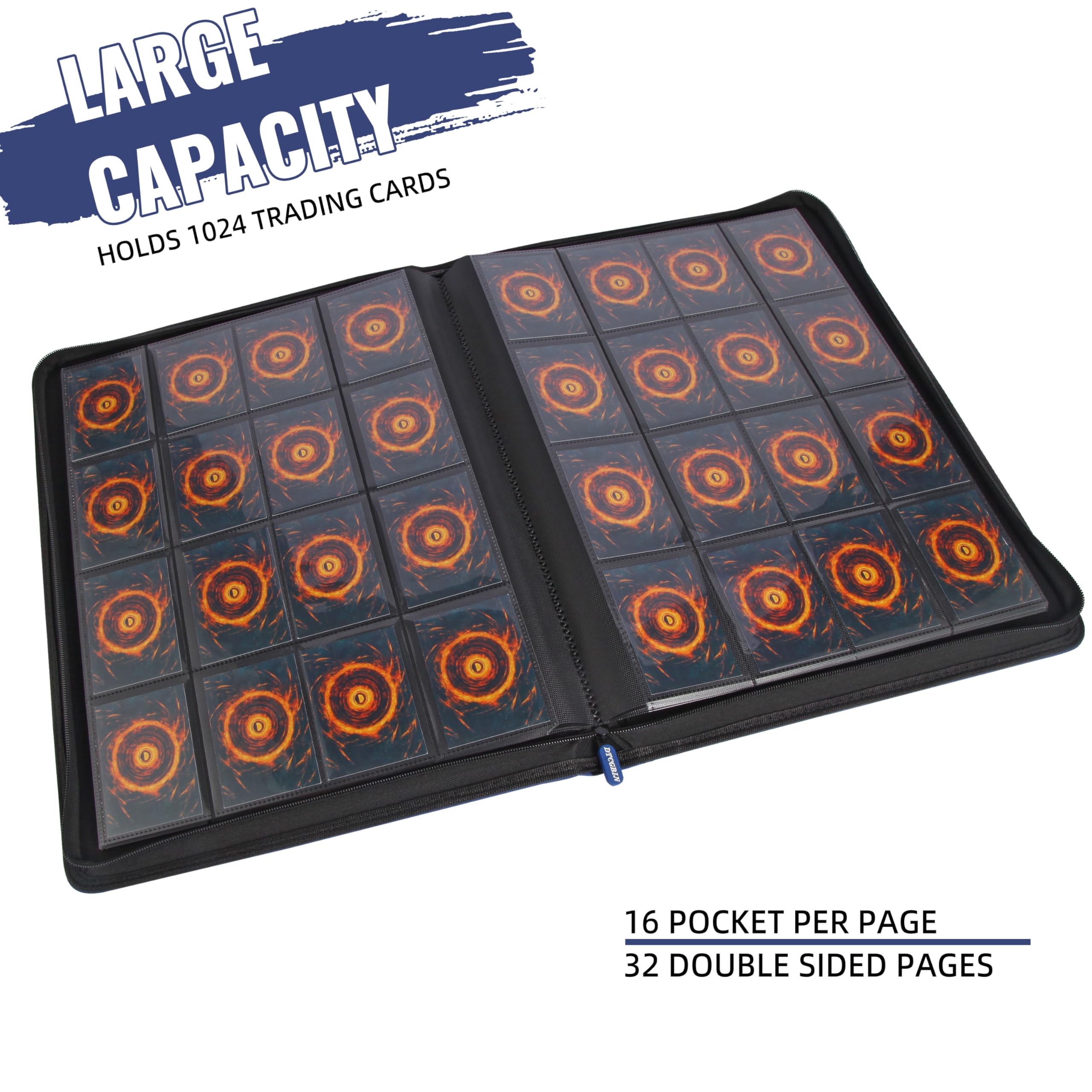 Premium Pokemon Card Binder - Holds 1000+ Trading Cards, 16-Pocket Ringless Side Loading Design with Zipper, Durable TCG Album Folder (Blue) - Perfect for Collectors, Tournaments & Card Storage