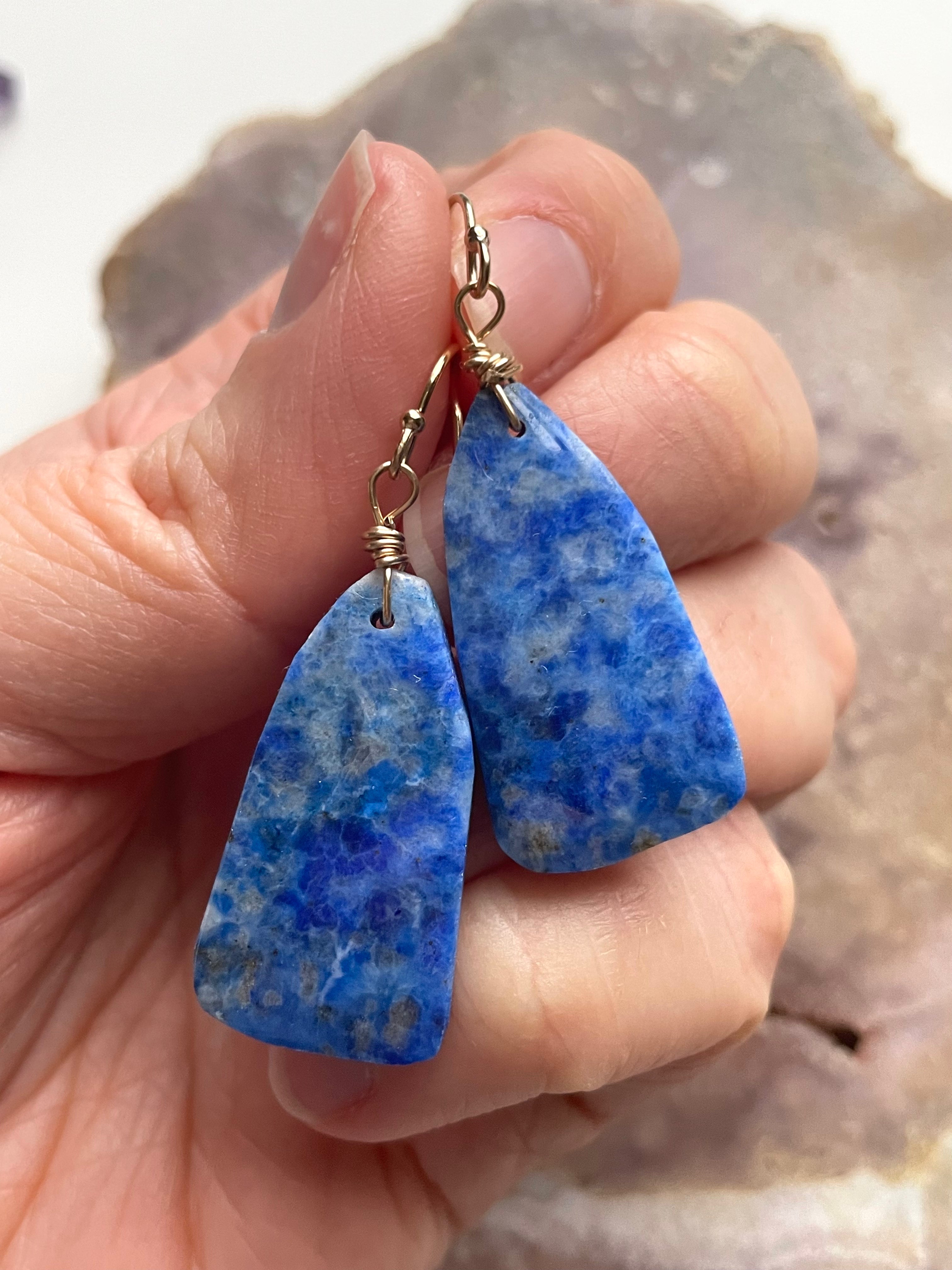 Lapis Lazuli Statement Earrings - 14K Gold Filled Dangle Earrings for Women | Elegant Boho Jewelry Gift for Birthday, Wedding & Party