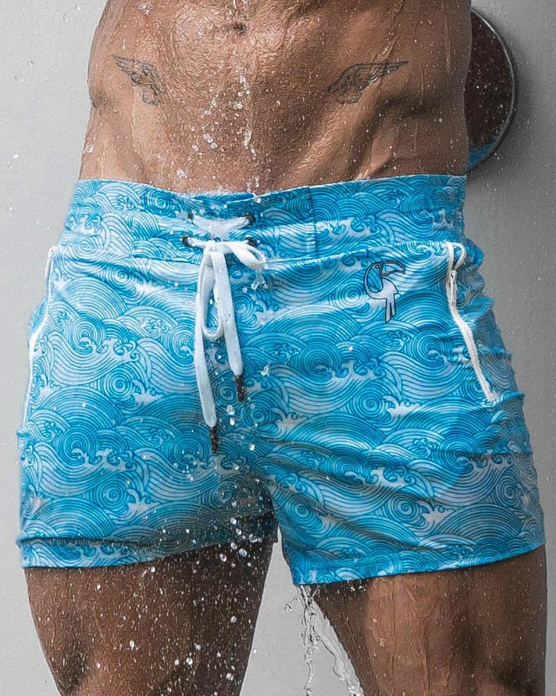 Tucann Make Waves Blue Swim Shorts for Men - 4-Way Stretch Quick Dry Swim Trunks with Chlorine Resistant Fabric & Built-in Compression Liner | Perfect for Beach, Pool, Surfing & Water Sports
