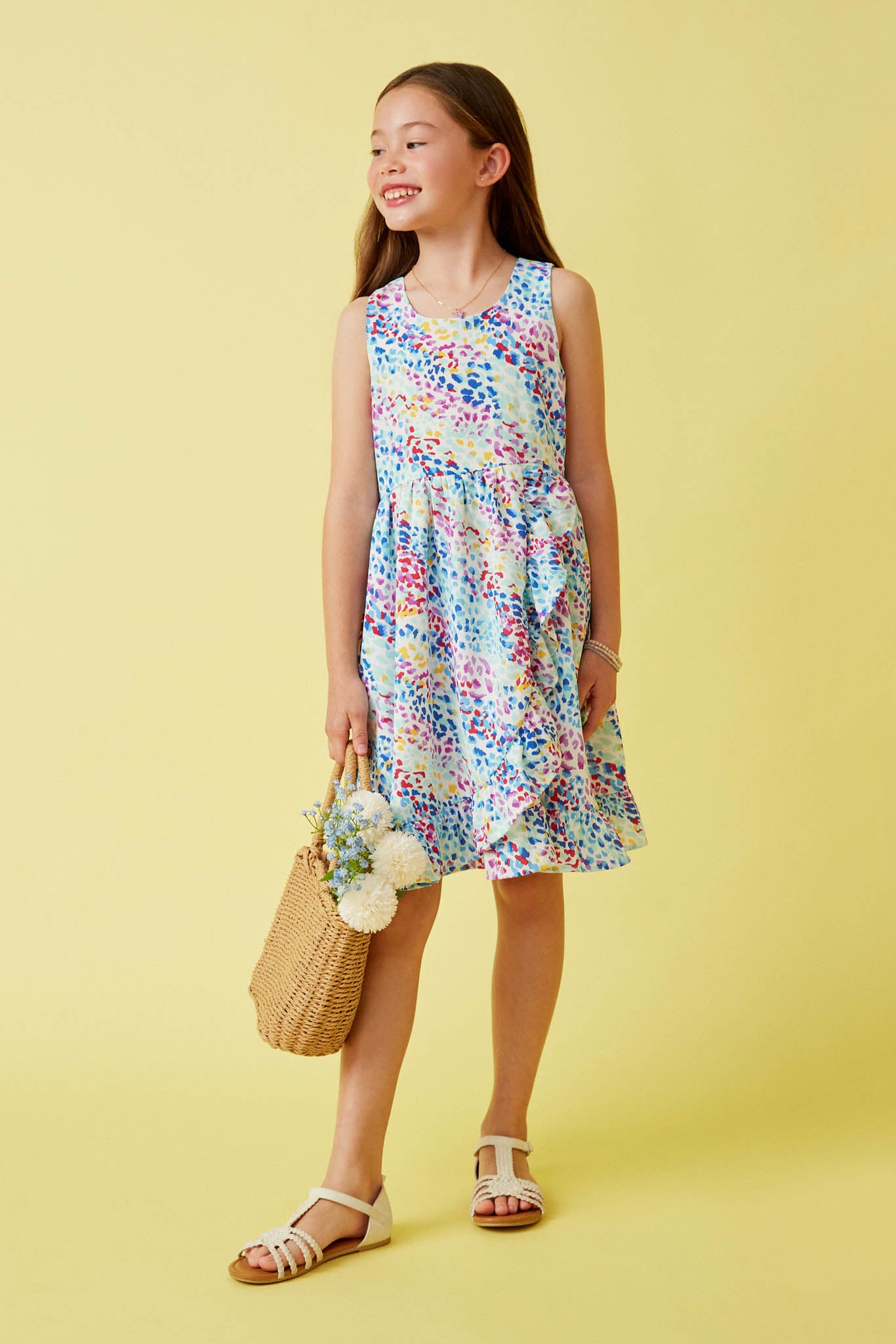 Abstract Multi-Color Dot Ruffled Tank Dress for Women - Summer Casual Flowy Sleeveless Dress for Beach, Party & Vacation
