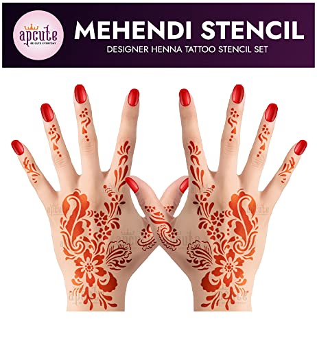 APCUTE Henna Tattoo Stencils for Women & Kids - 2 Piece Easy Apply Mehndi Design Kit (APCUTE-H24) | Perfect for Parties, Weddings & Festive Celebrations