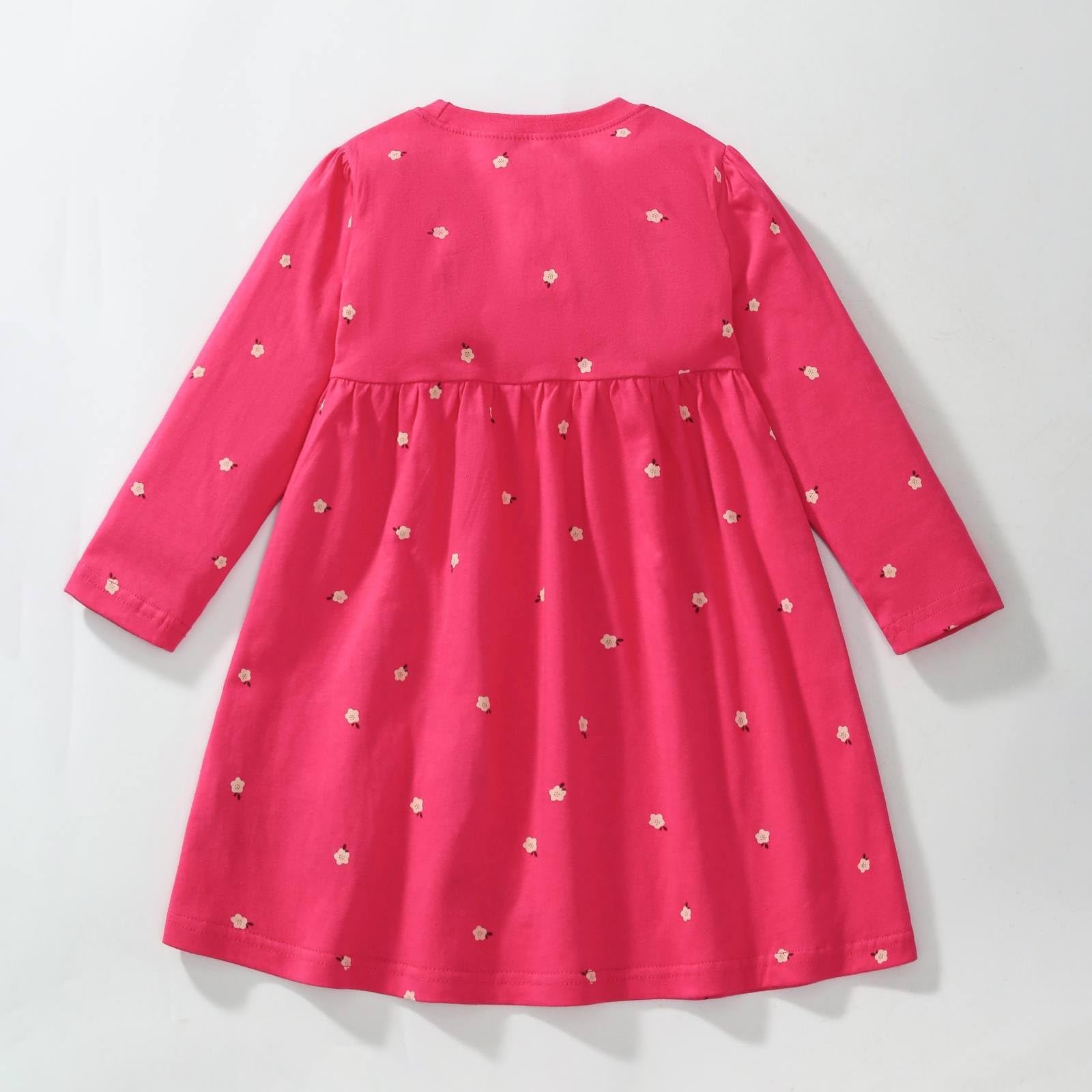 HILEELANG Toddler Girls Long Sleeve Cotton Dress - Floral Print Casual Shirt Dress for Fall Autumn | Perfect for Playdates, School & Family Outings