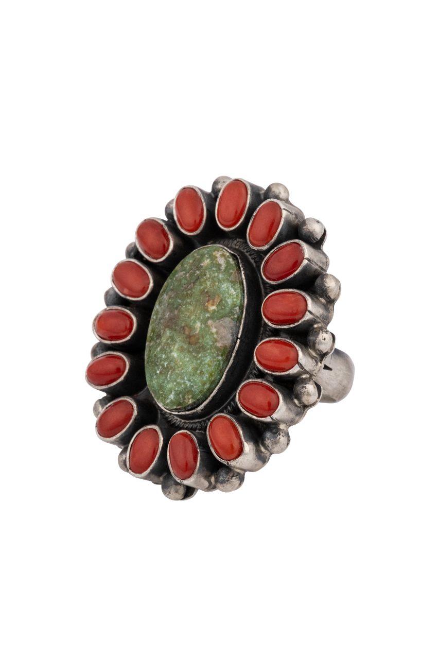 Royston Turquoise & Coral Ring – Handmade Sterling Silver Jewelry for Women, Perfect for Gifts, Boho & Western Fashion Accessories