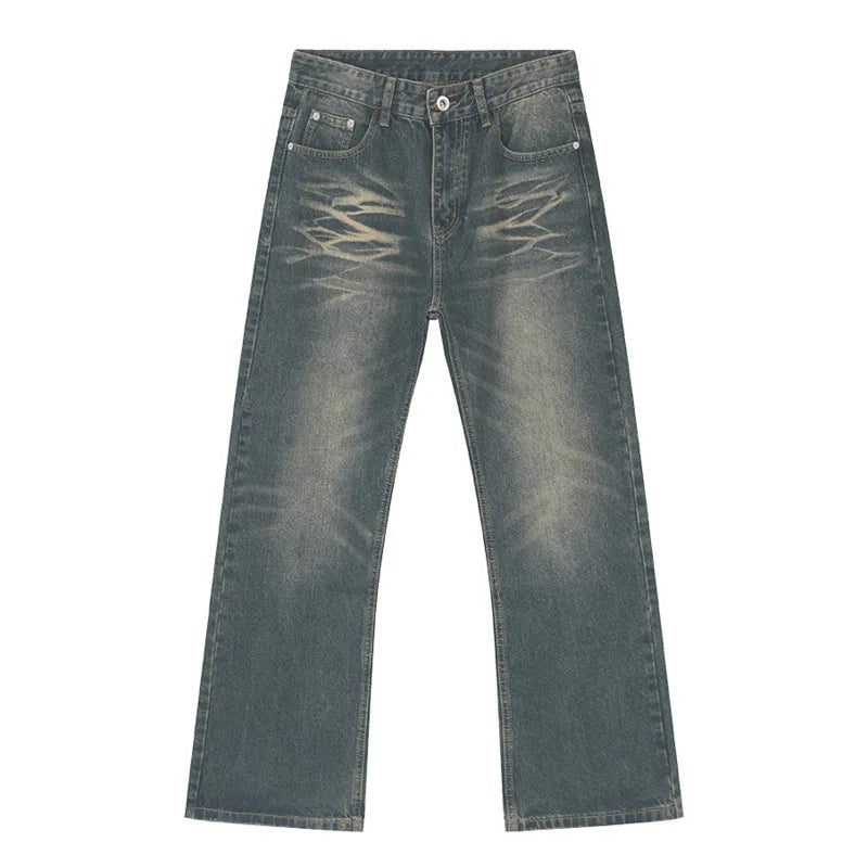 Stylish American Men's Jeans - Summer Micro Flare Denim Pants | High Street Deconstructed Trend 9C5981 | Perfect for Casual Outings & Streetwear Fashion